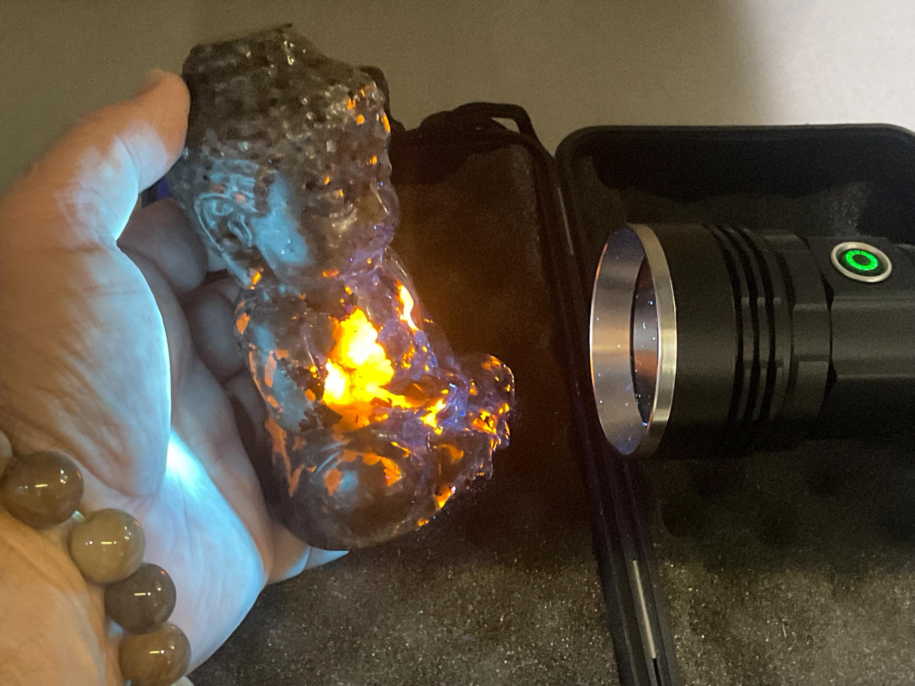 580g Syenite with Sodalite (Yooperlite) Buddha Carving A