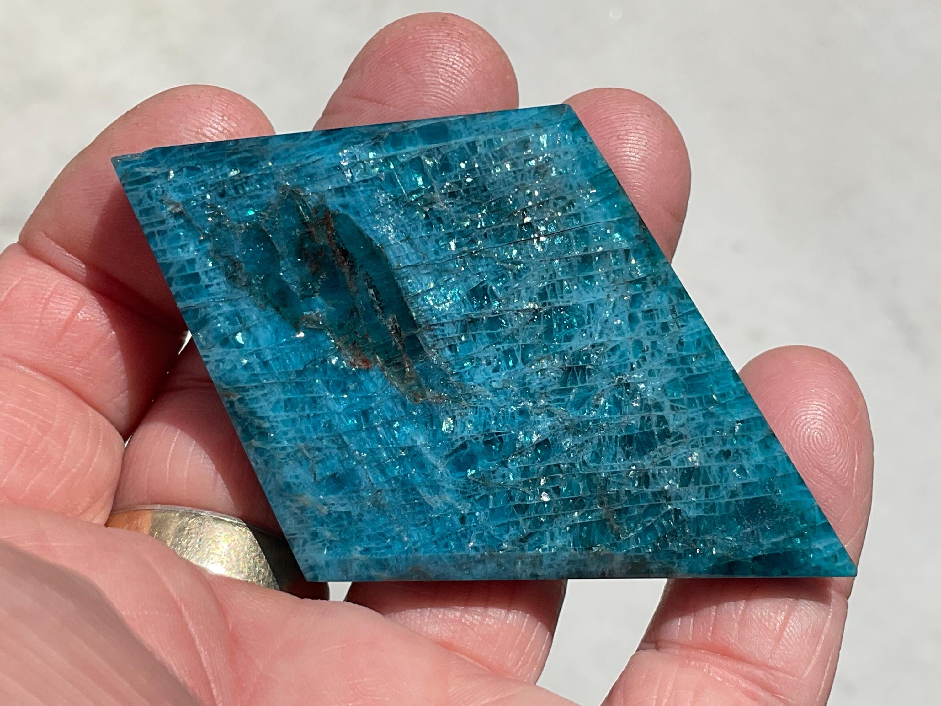 56g Blue Apatite Polished Diamond with stand 1A