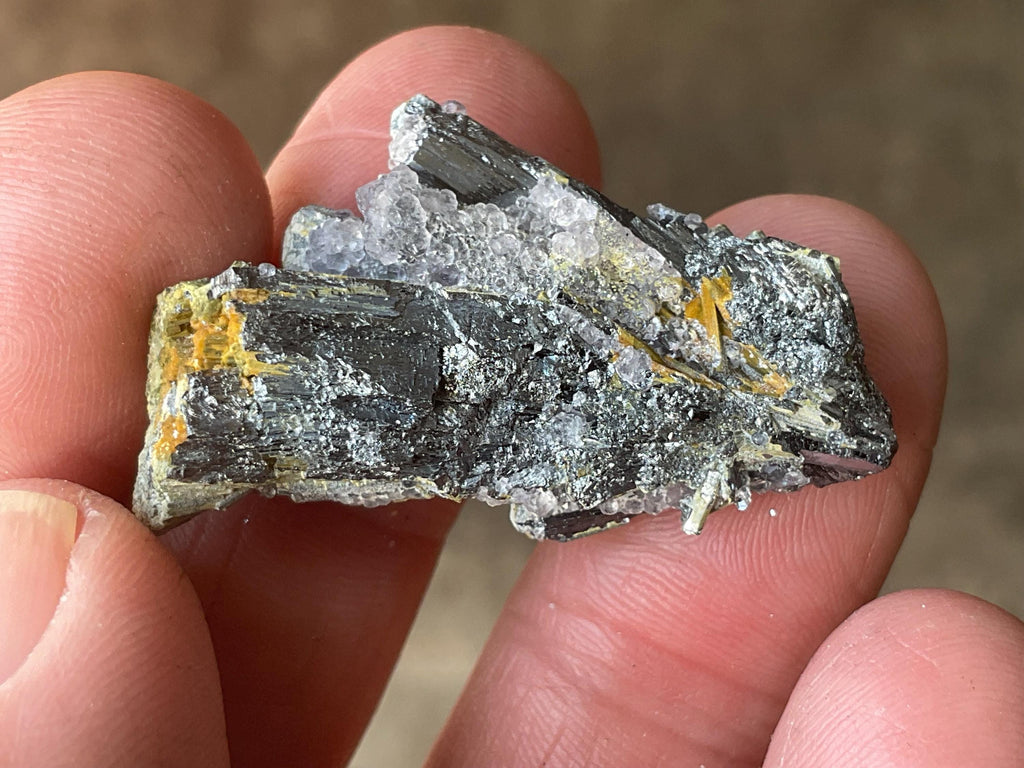 12g Botryoidal Fluorite with Valentinite on Stibnite Specimen 4A from Jiangxi, China