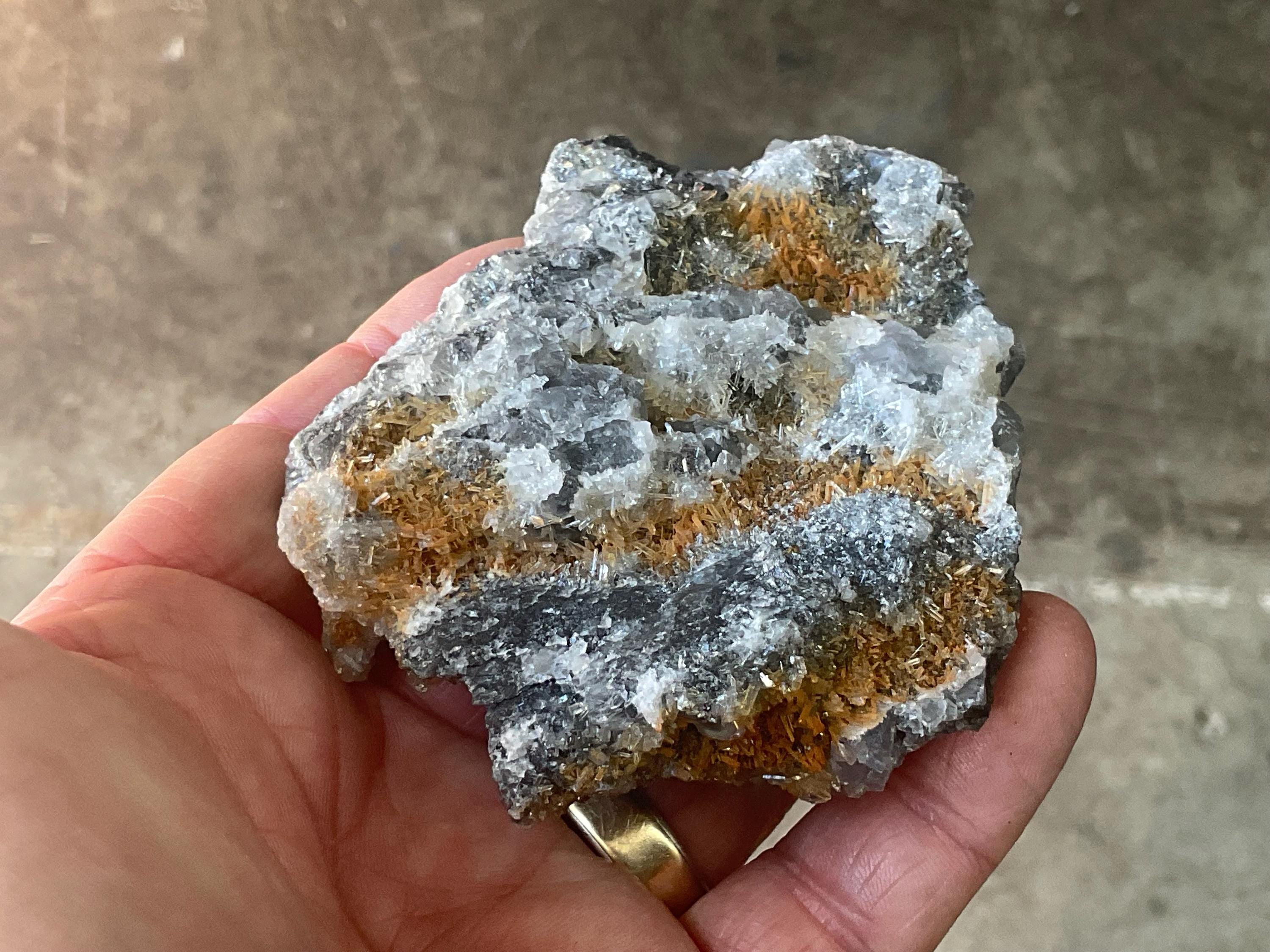 172g Hematite Stained Needle Quartz with Fluorite Specimen 2B from Fujian, China