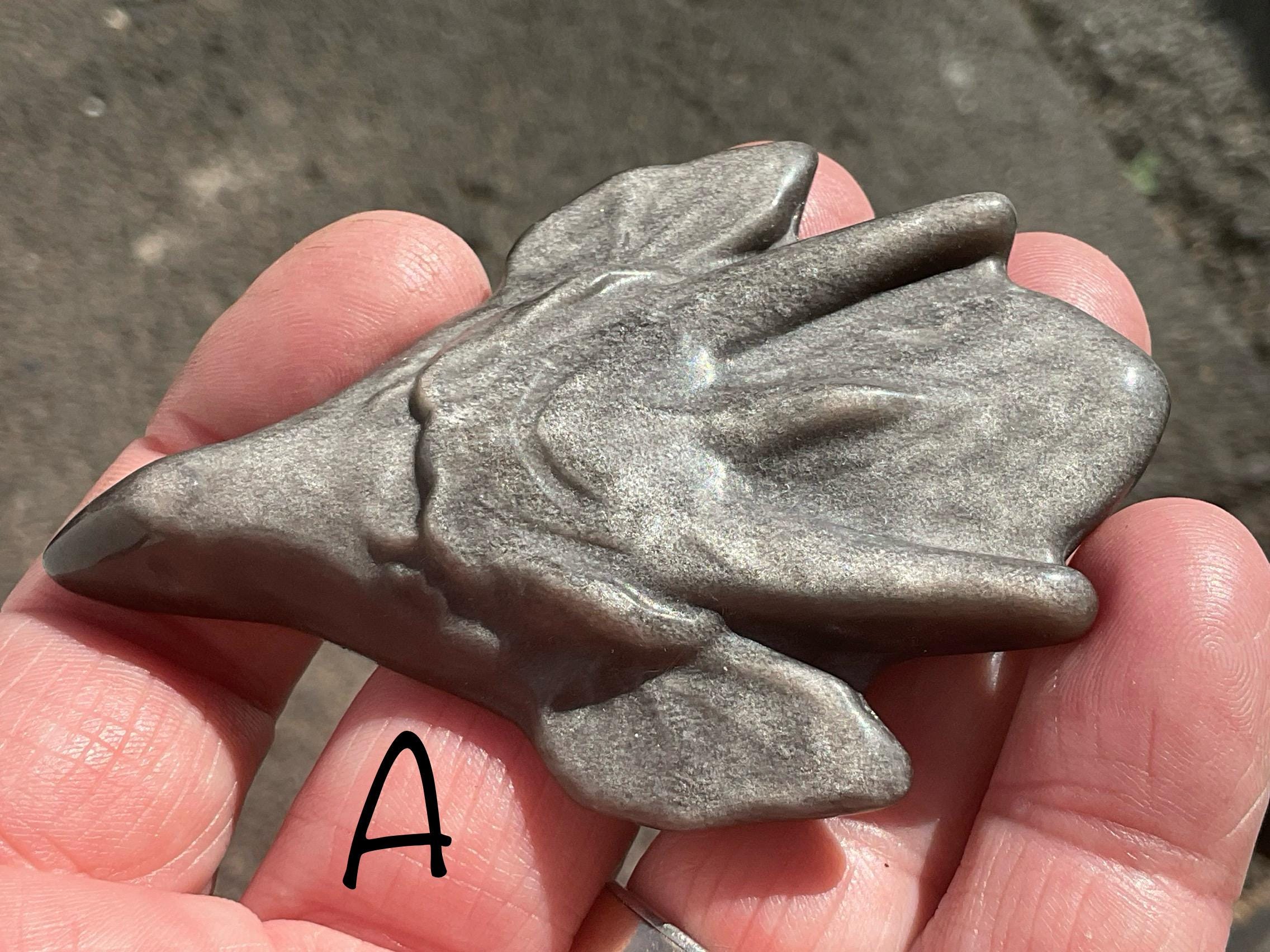 Silver Sheen Obsidian Dragon Head Carving