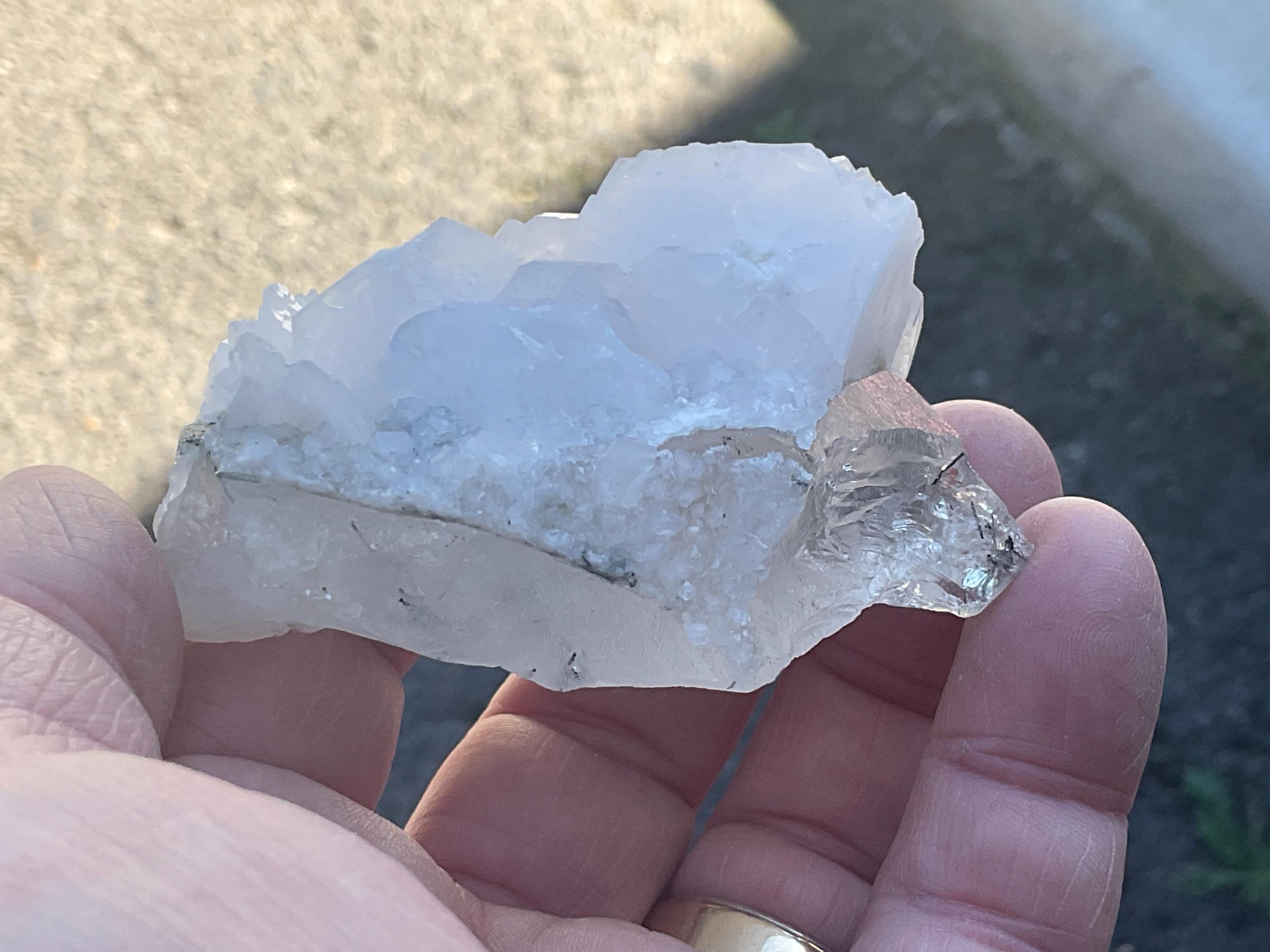 106g Calcite and Black Rutile in Quartz Specimen B from China