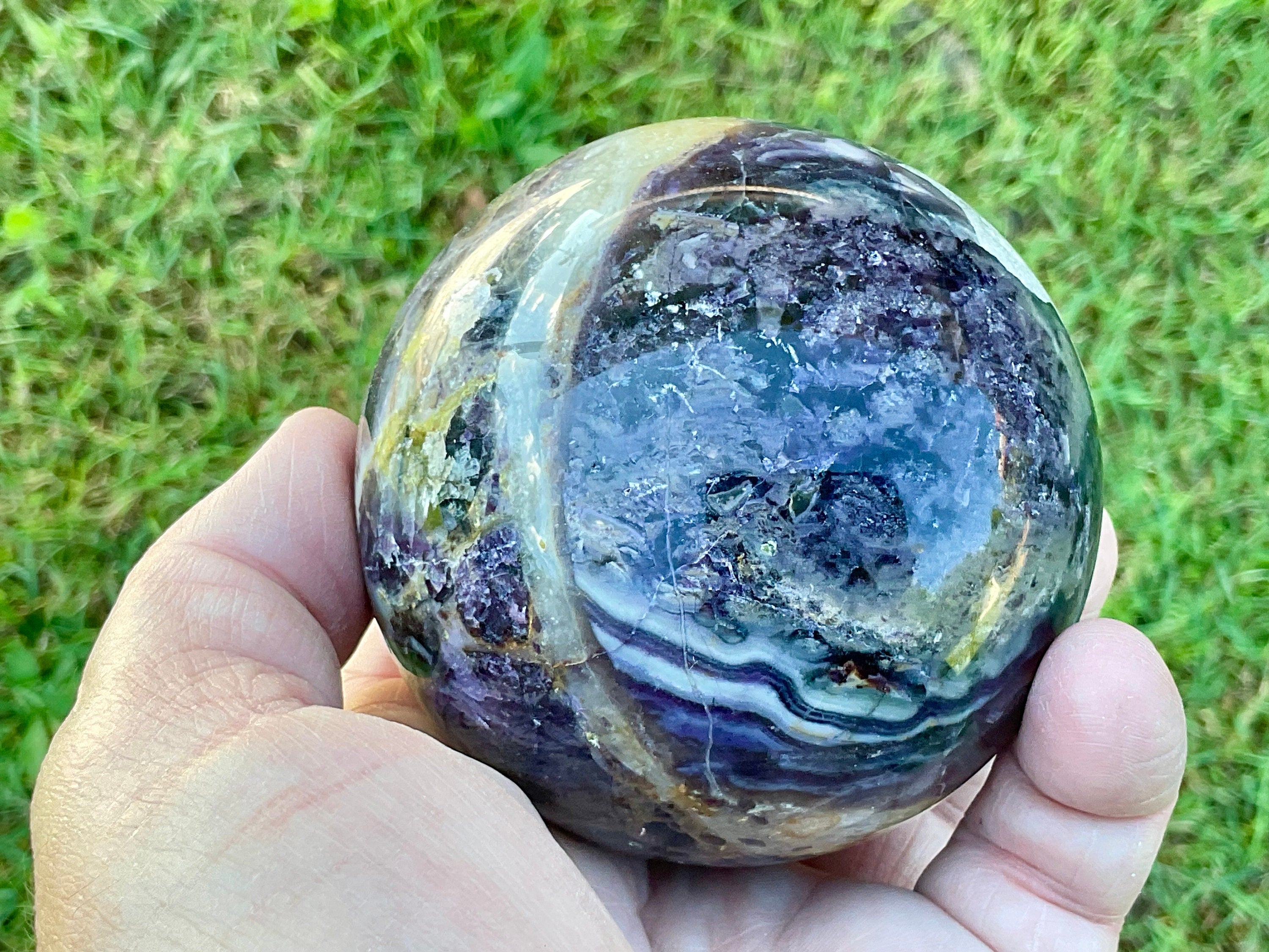 700g (Repaired) Brecciated Fluorite Sphere 4A