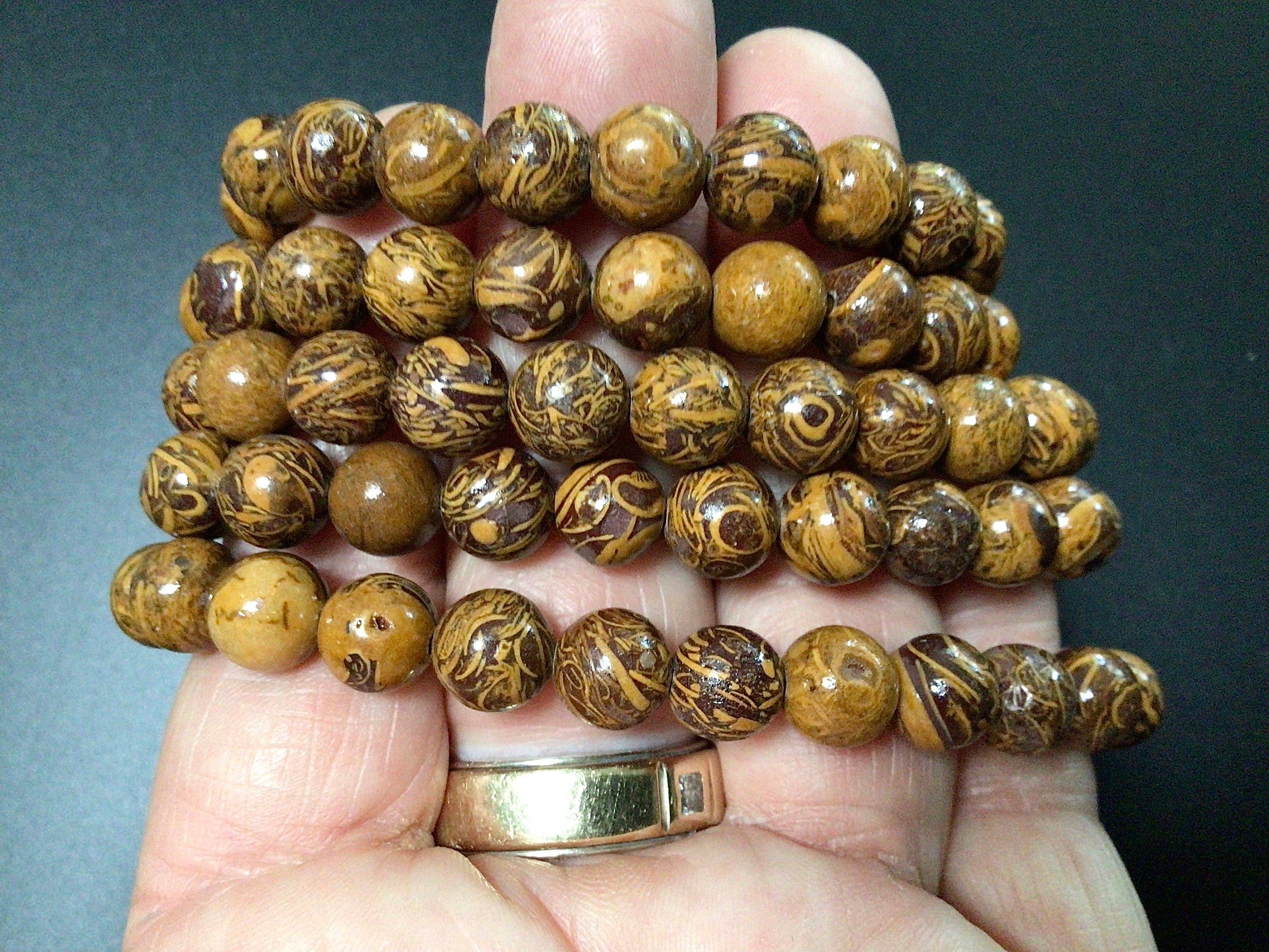 Calligraphy Stone 8mm Bead Bracelet
