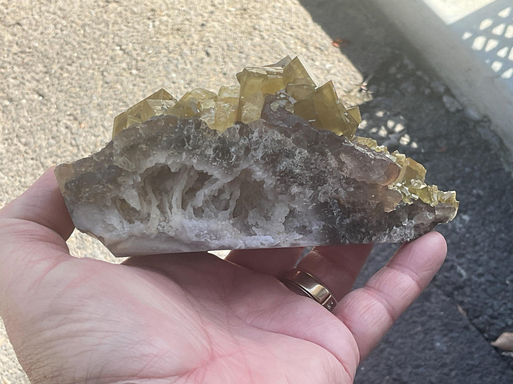 464g Tabular Golden Baryte on Botryoidal Fluorite Specimen 3C from Jiangxi