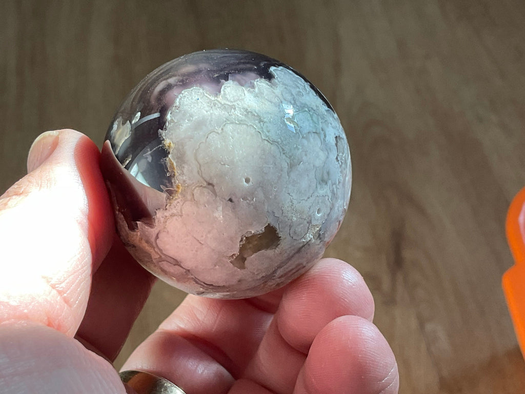 124g Black Flower Agate Sphere 1A