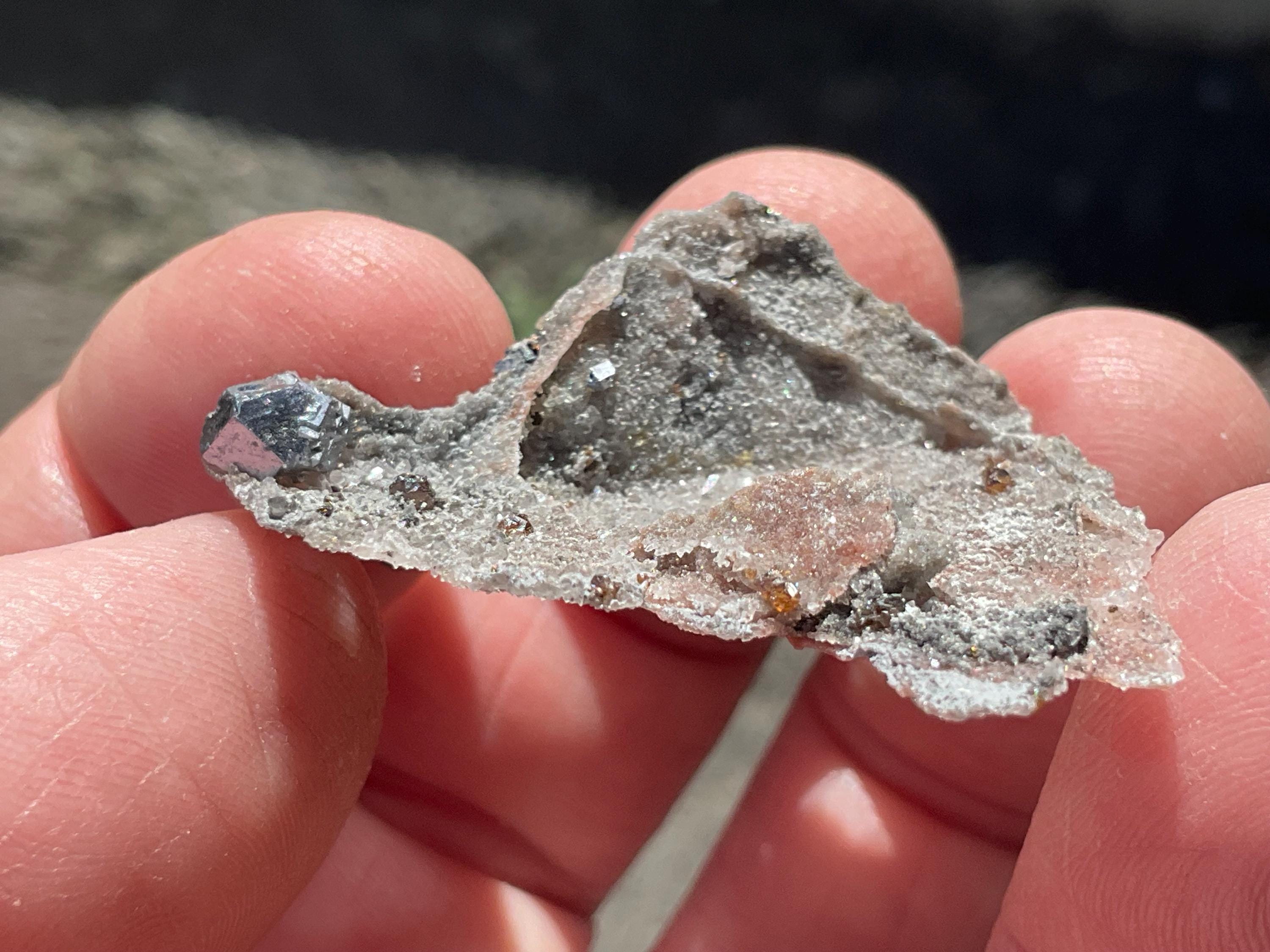 4g Sphalerite, Garnet, Galena Quartz Specimen 1A from Hunan, China