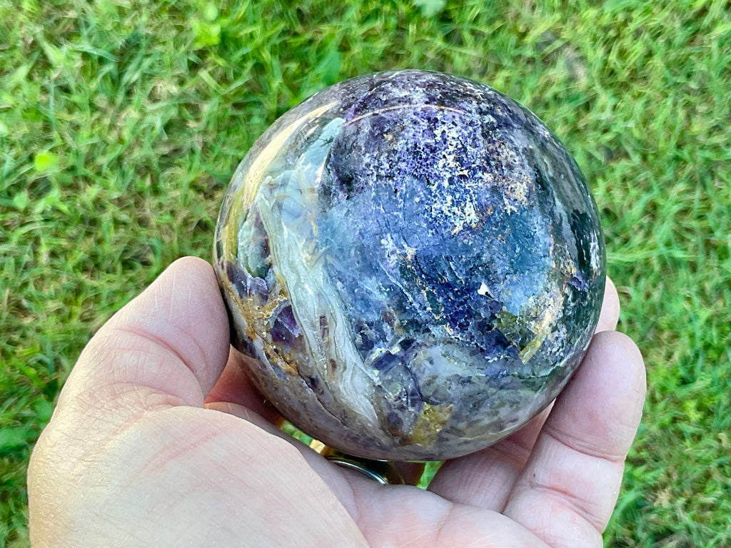 700g (Repaired) Brecciated Fluorite Sphere 4A