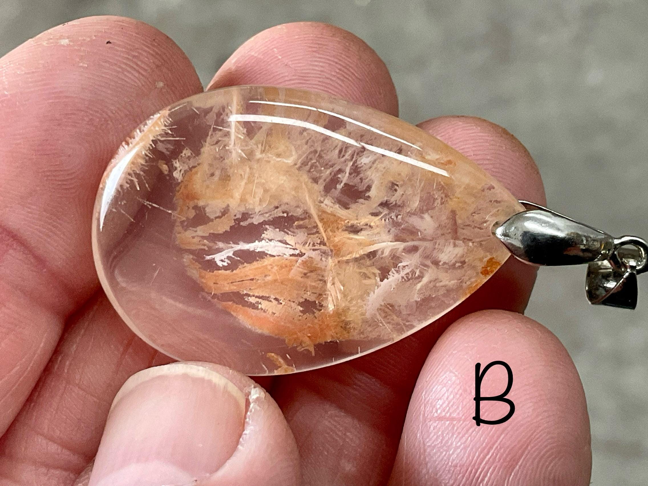 White Feather with Hematite Garden Quartz Pendant 2B