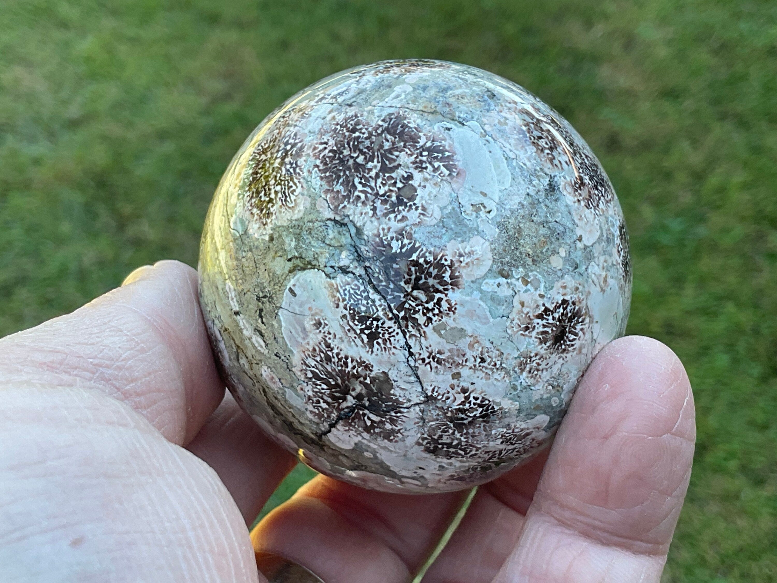 220g Green Cherry Blossom Jasper Sphere 5B