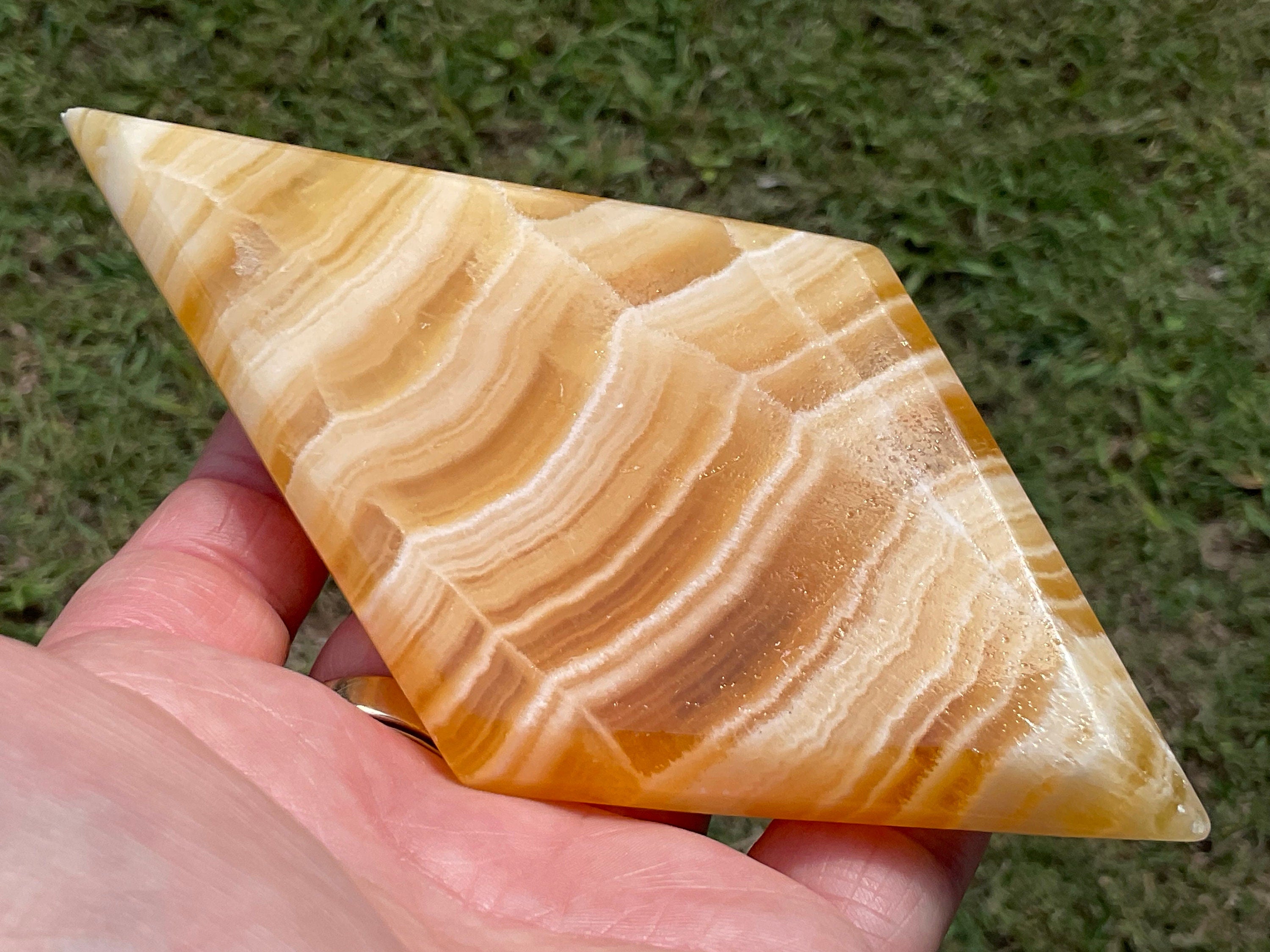 238g Orange Banded Calcite Polished Freeform Diamond 2B