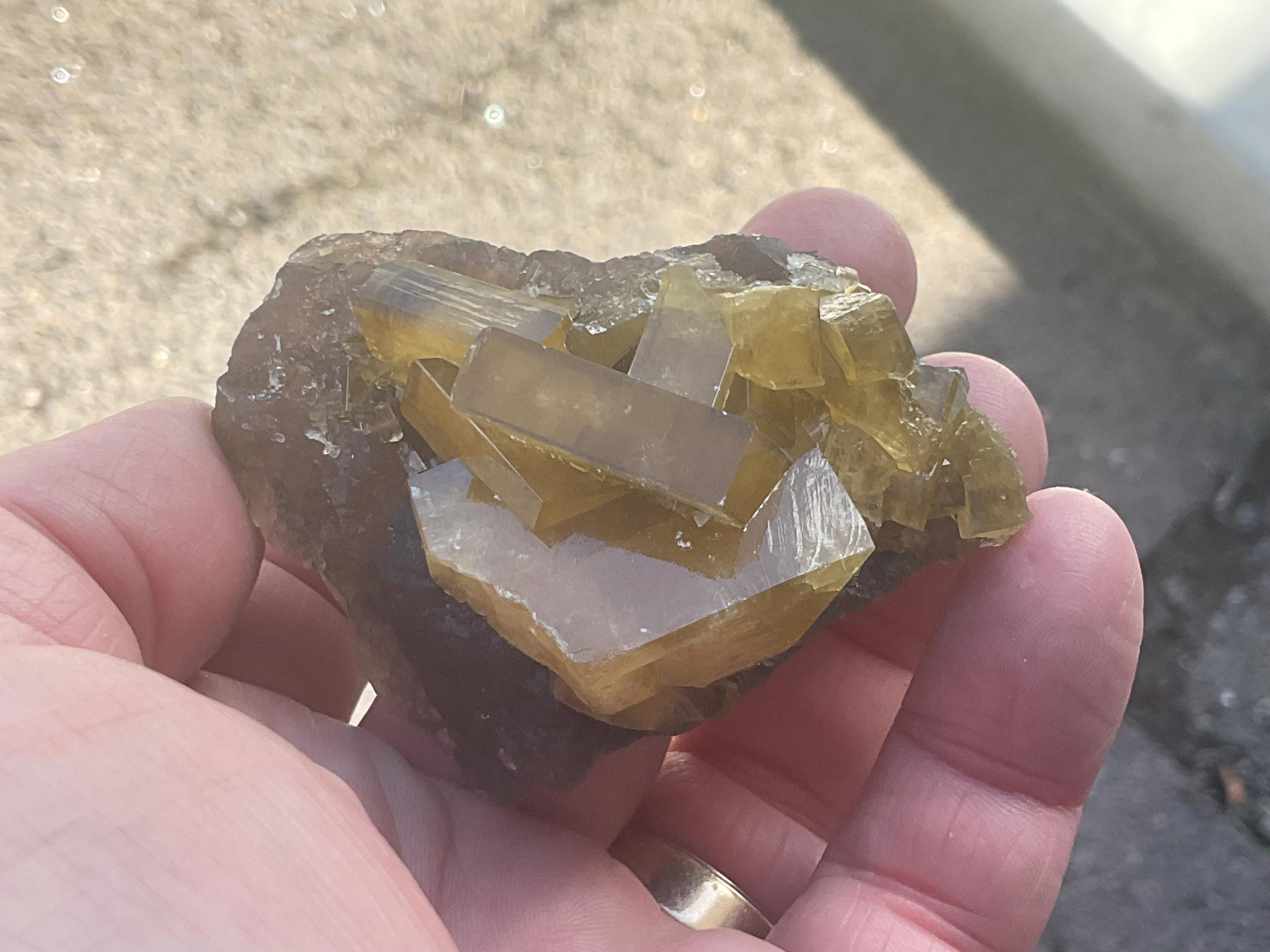 136g Tabular Golden Baryte on Botryoidal Fluorite Specimen 2C from Jiangxi