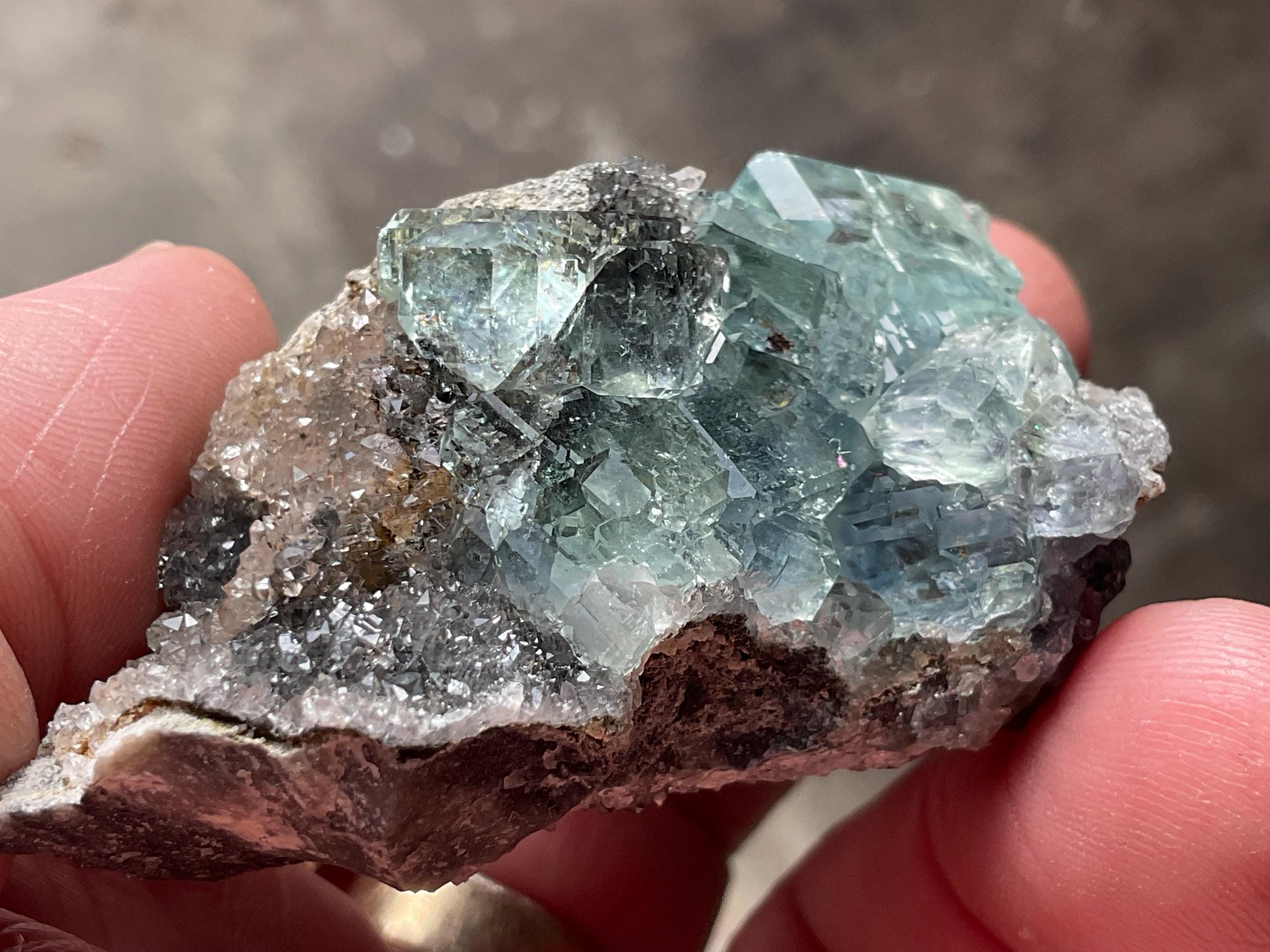 92g Pale Blue/Green Fluorite on Quartz/Sphalerite Specimen 1A from Fujian, China