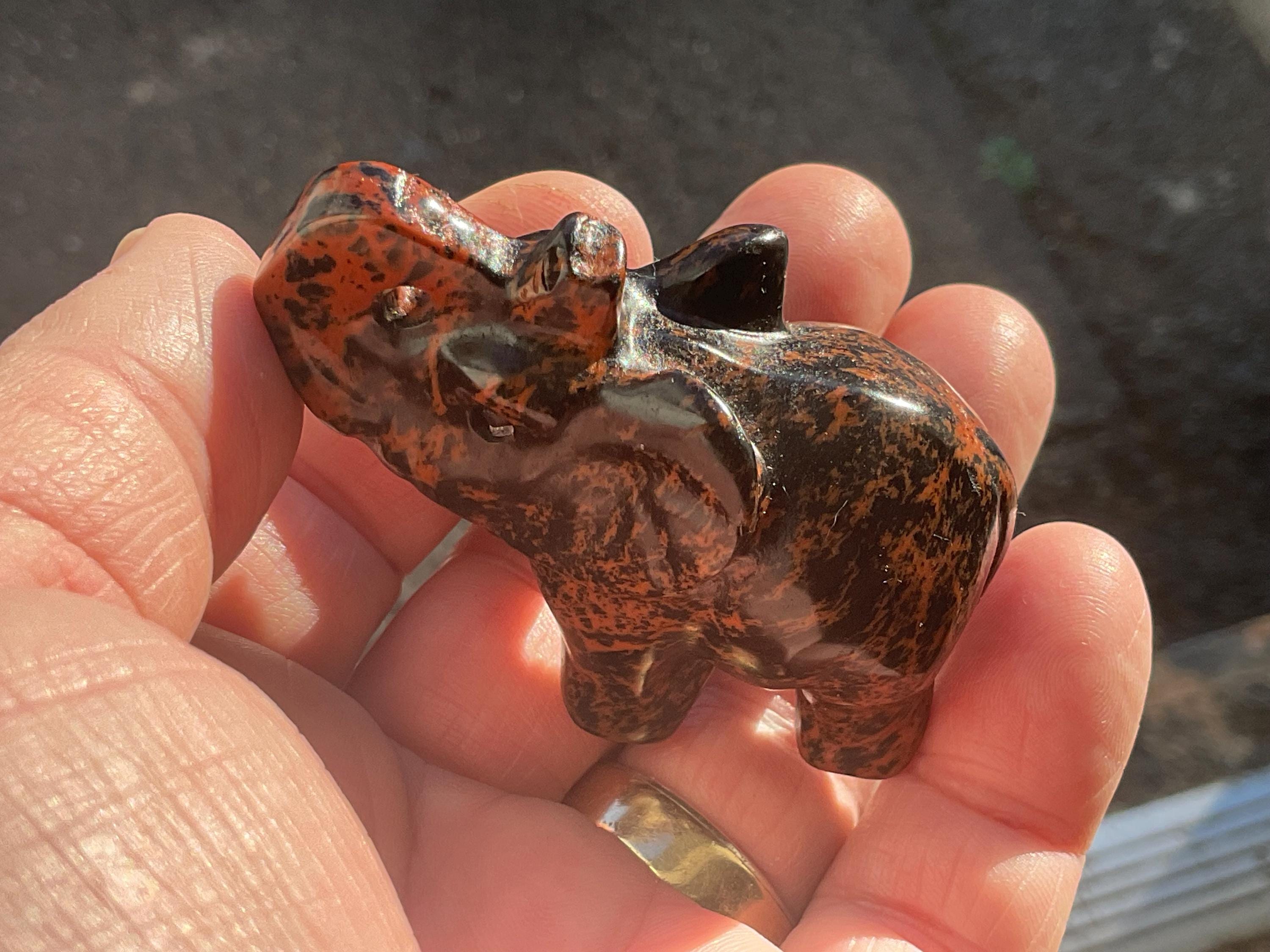58g Mahogany Obsidian Elephant Carving B