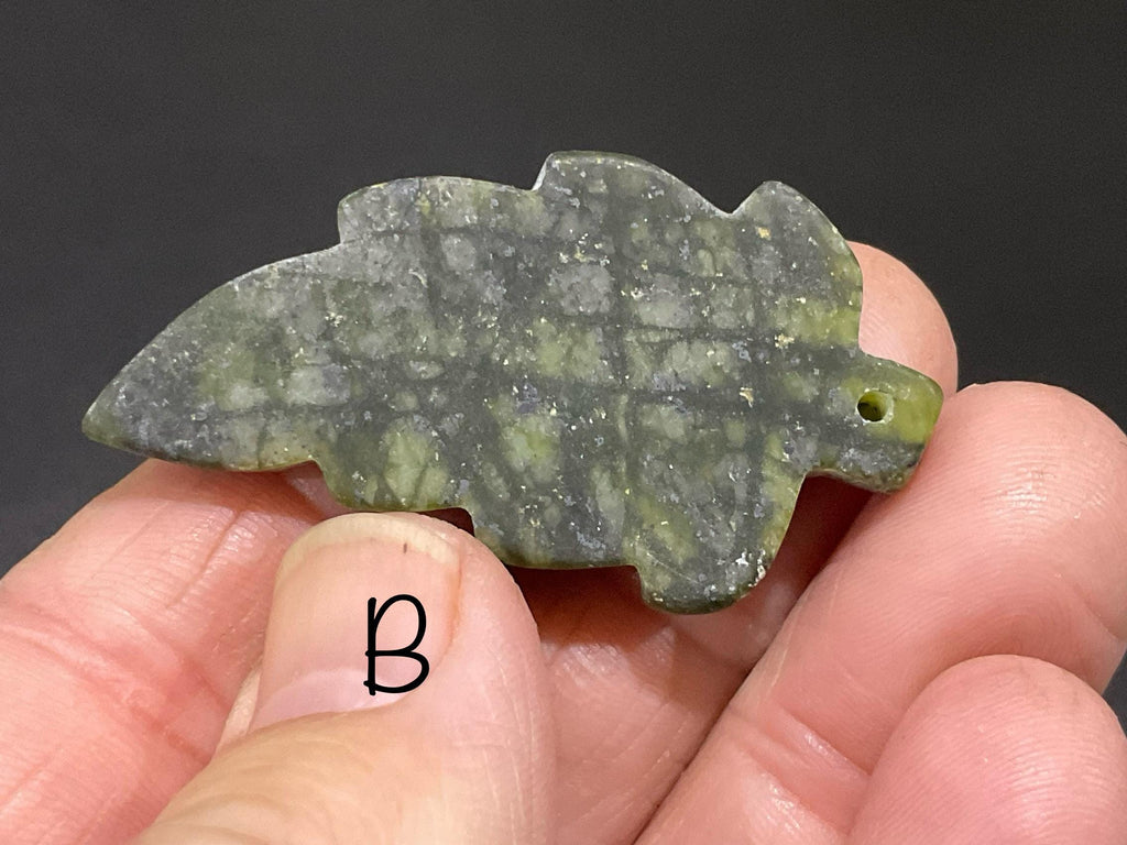 Dark Green Pakistan Asterite Drilled Leaf Pendant Group 4