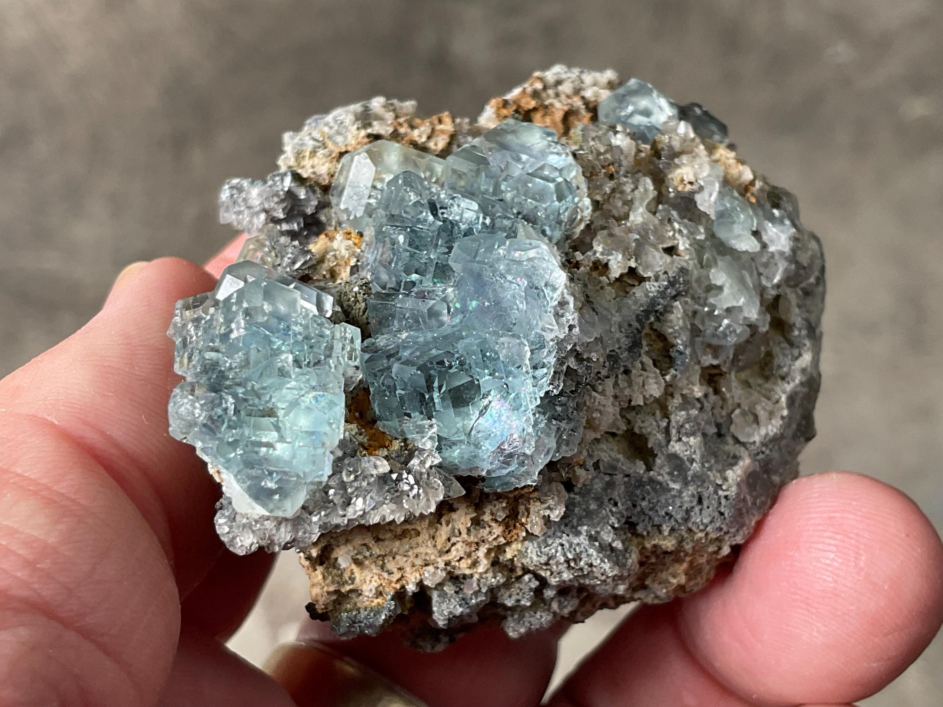 130g Blue/Green Fluorite on Quartz/Sphalerite Specimen 2A from Fujian, China