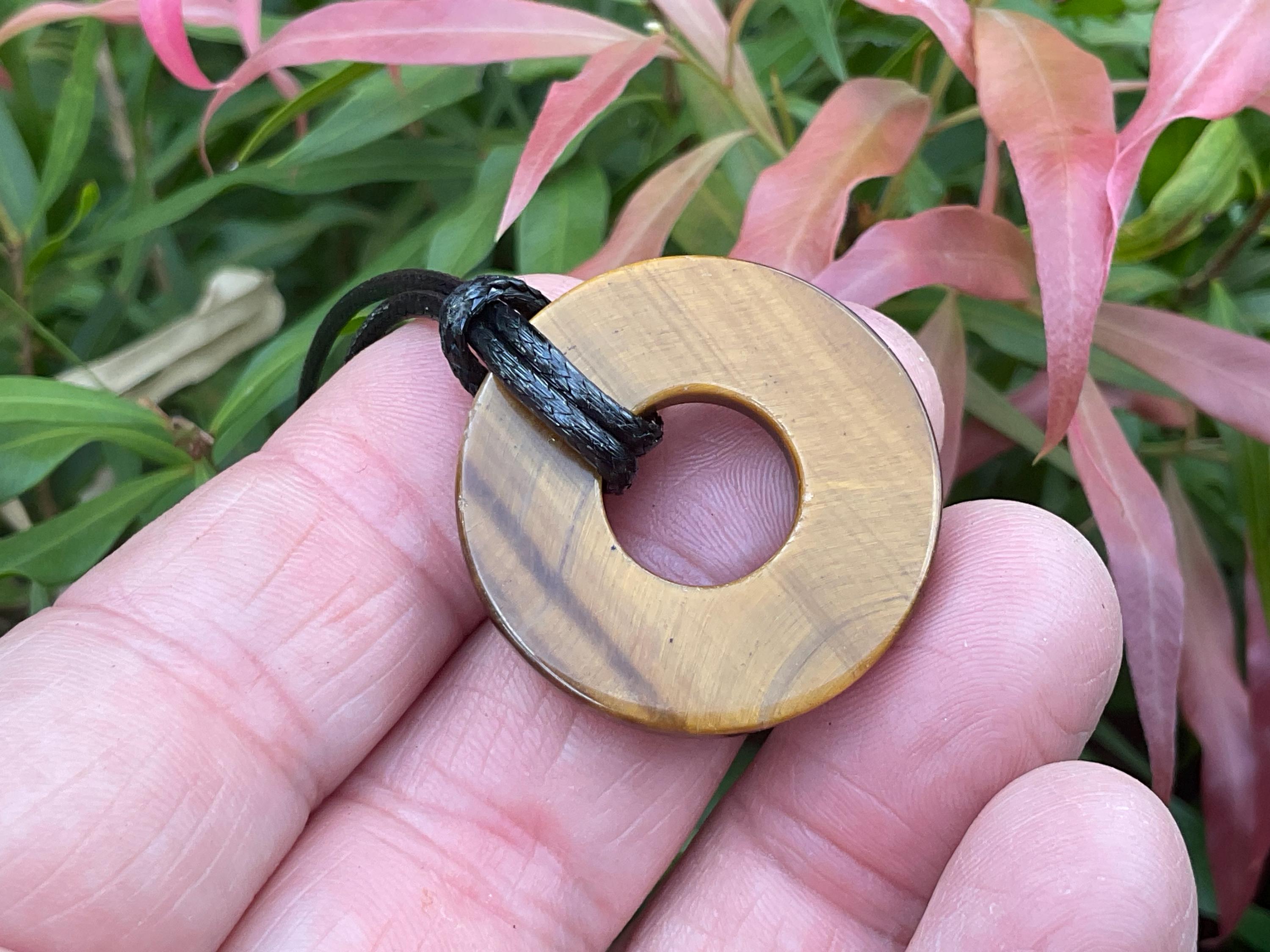 Tiger Eye Donut (Pi Stone) Flower Pendant C