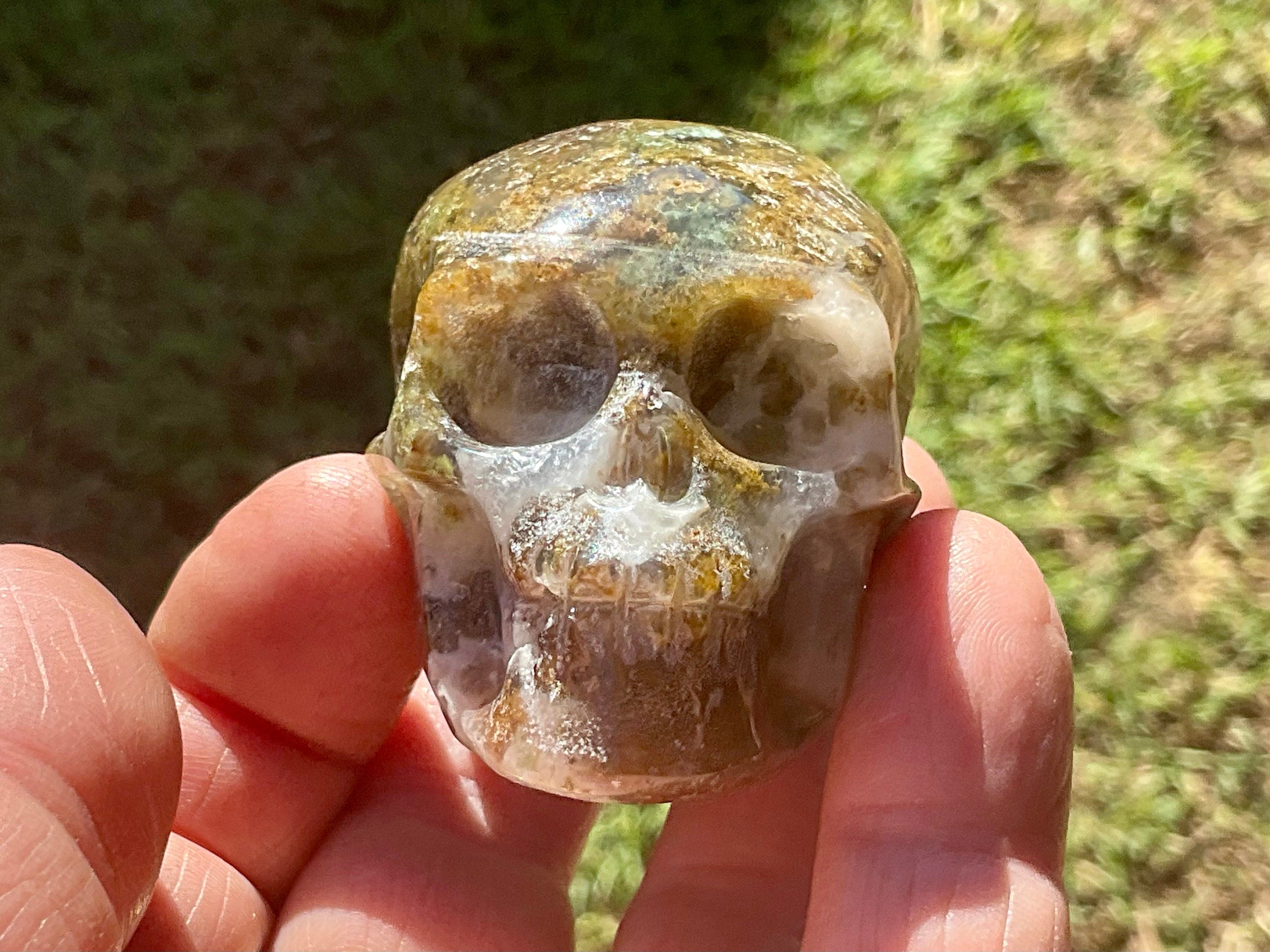 127g Moss Agate Skull 1A