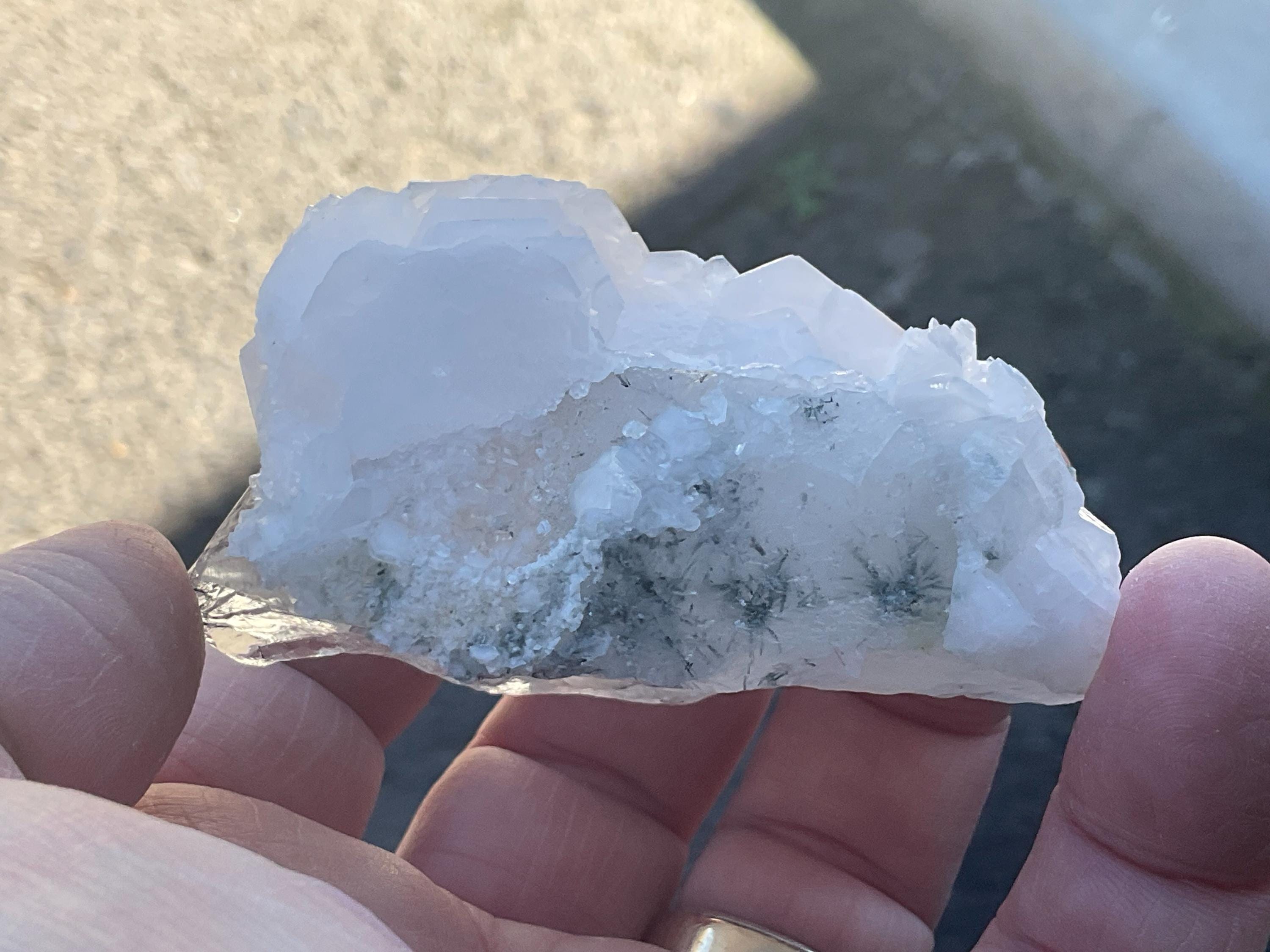 106g Calcite and Black Rutile in Quartz Specimen B from China
