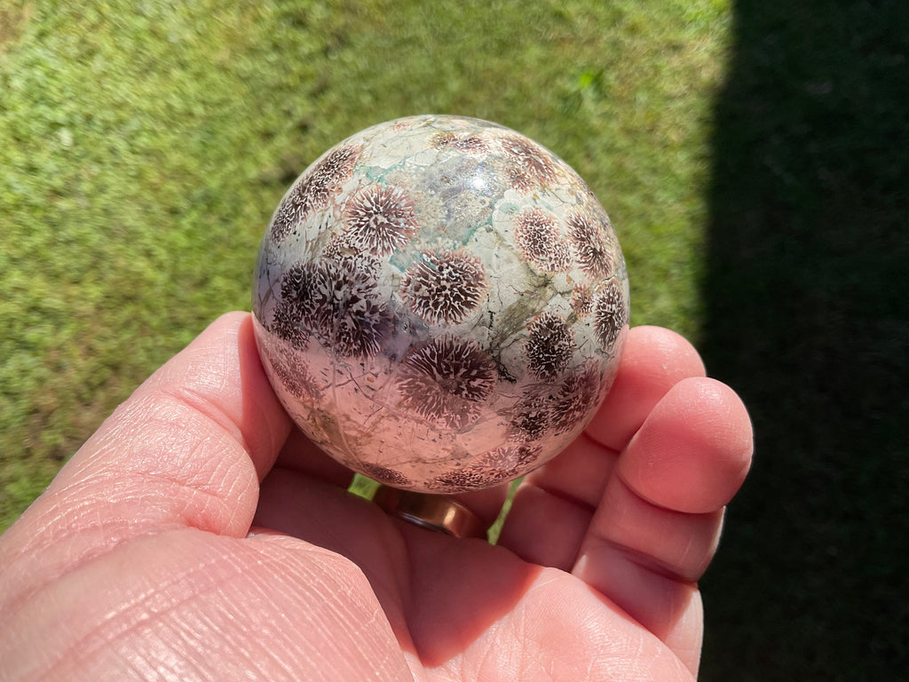 250g Green Cherry Blossom Jasper Sphere 3B