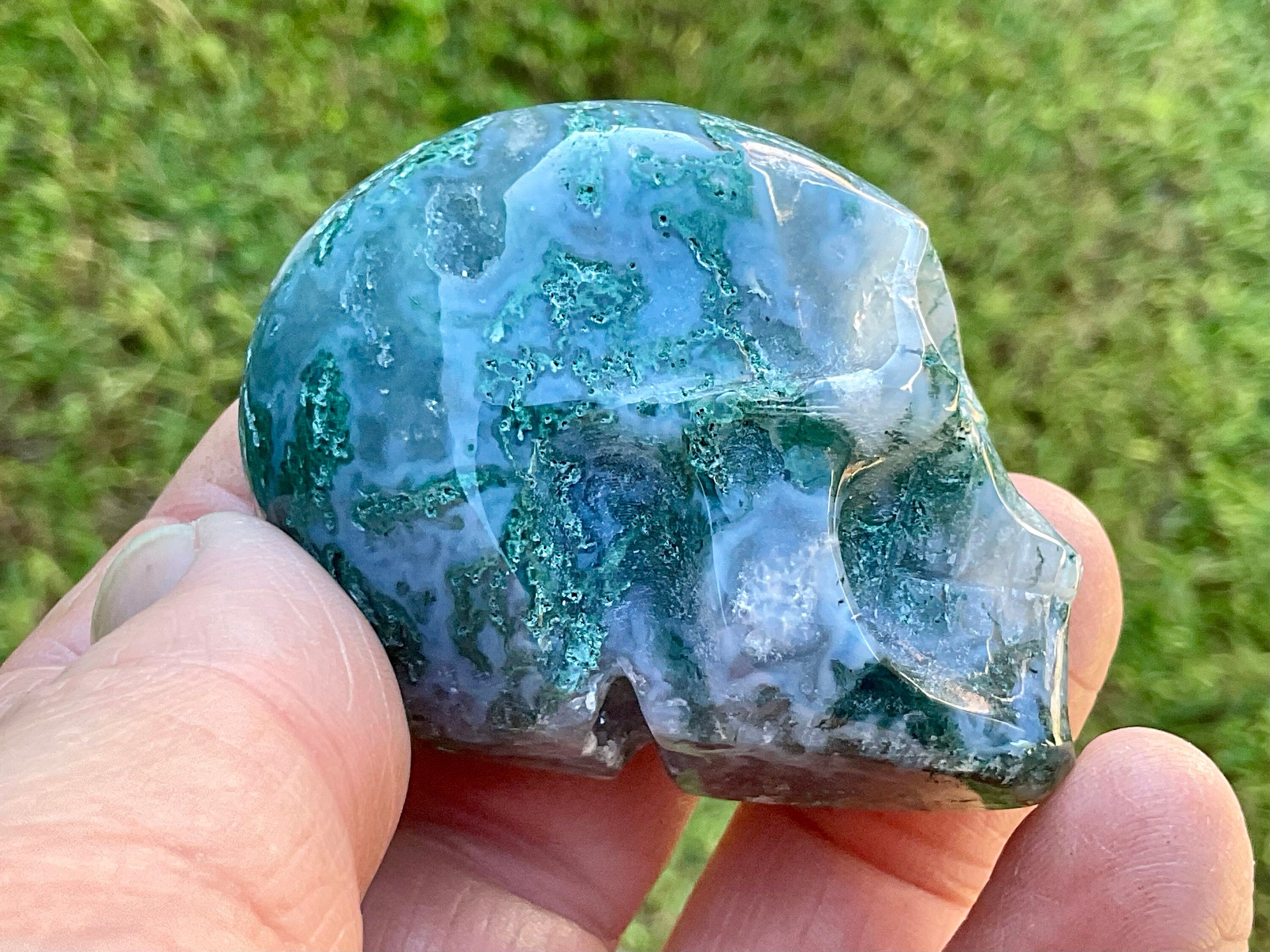 104g Moss Agate Skull 4C