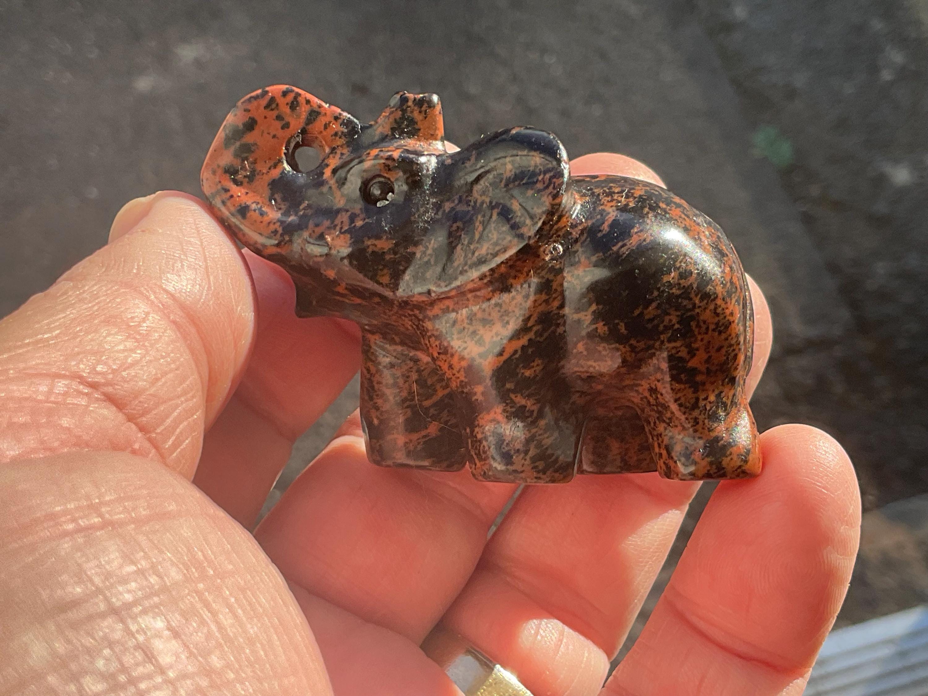 58g Mahogany Obsidian Elephant Carving B