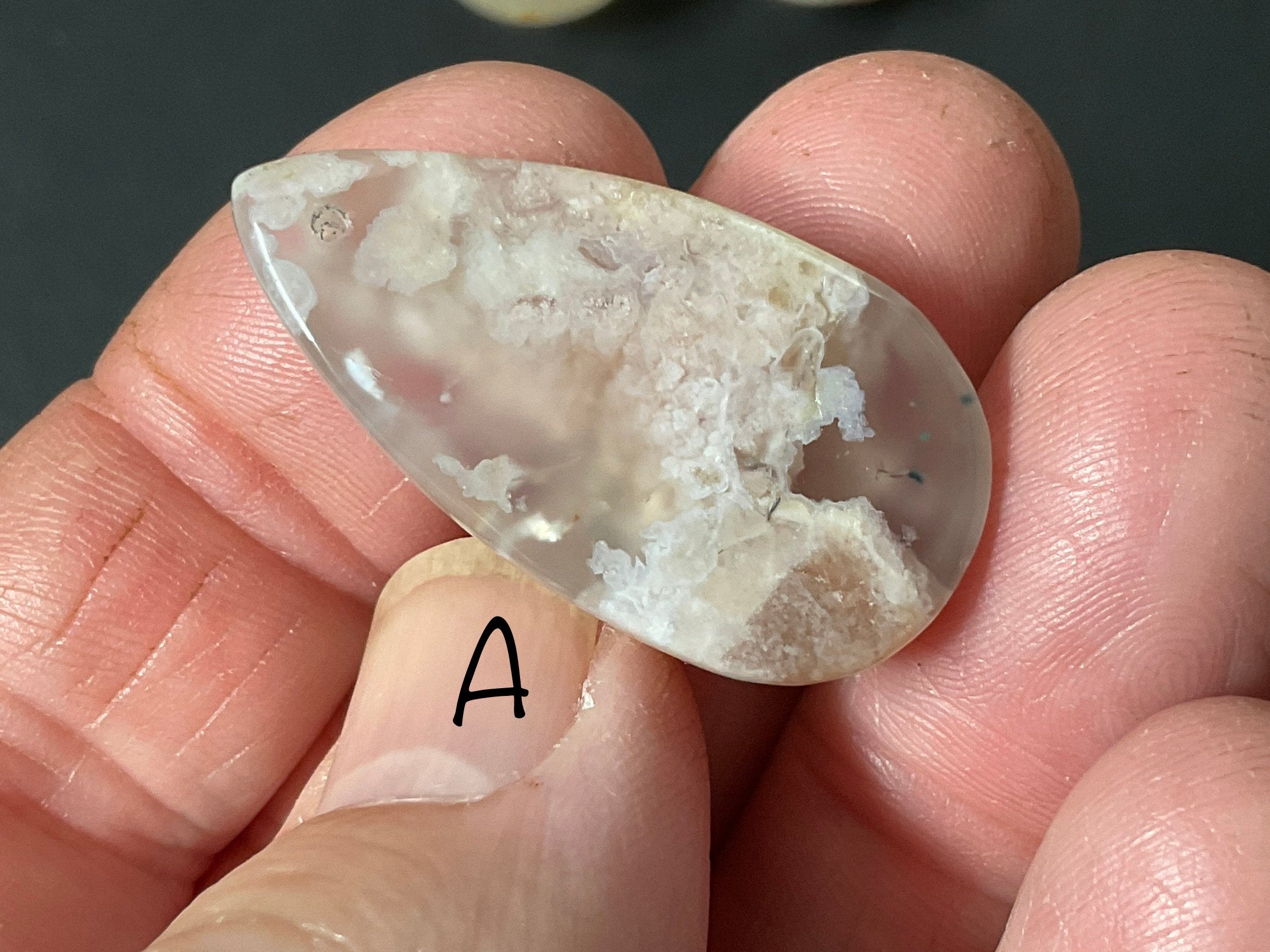 Flower Agate Drilled Teardrop Cabochon 1A