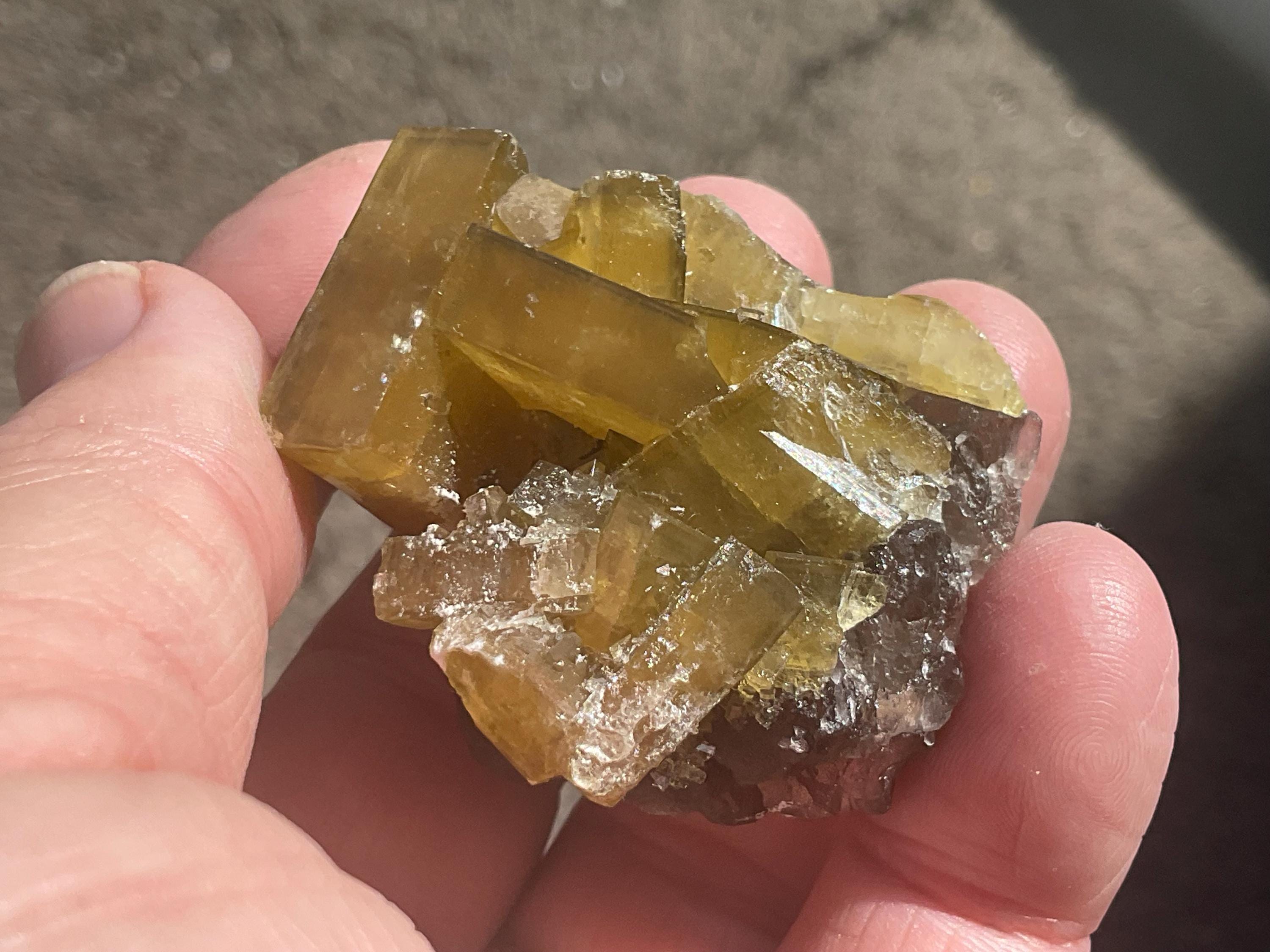 94g Tabular Golden Baryte on Botryoidal Fluorite Specimen 2B from Jiangxi