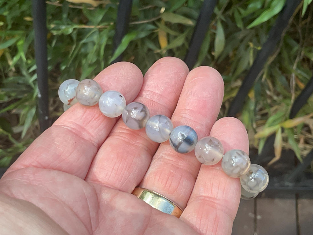 Agate “Spider Web” 10mm Bead Mala Bracelet C