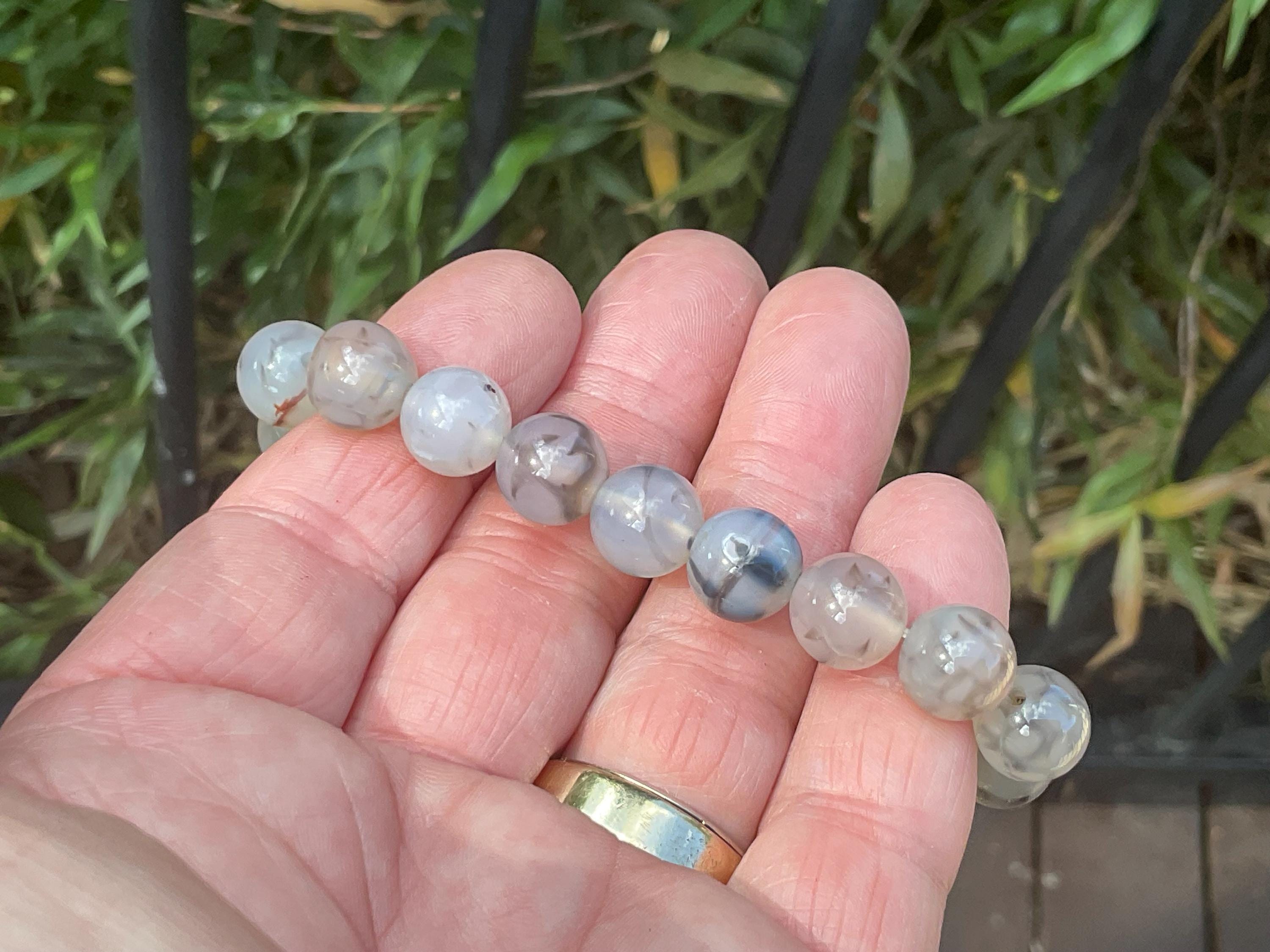 Agate “Spider Web” 10mm Bead Mala Bracelet C