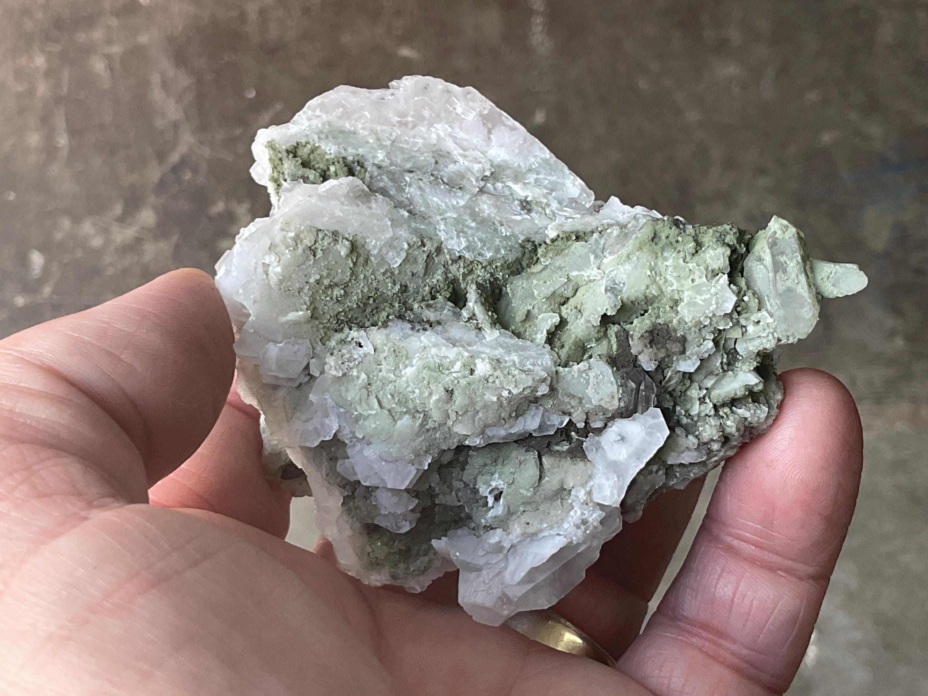 138g Hexagonal Flat Calcite on Chlorite Included Quartz Specimen C