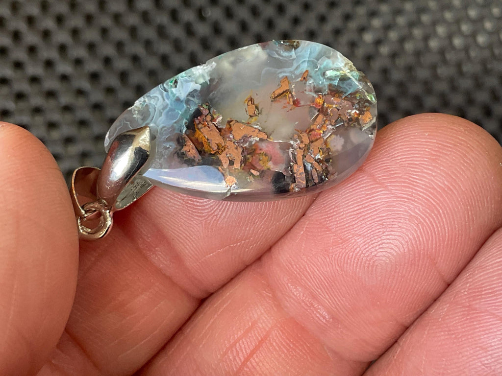4g Native Copper and Chrysocolla in Chalcedony Pendant 3A