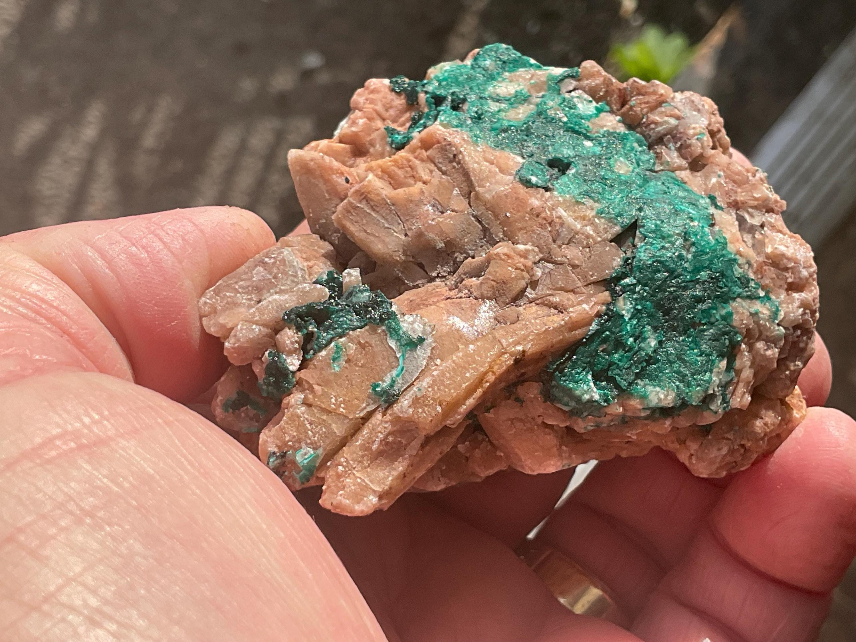 230g Malachite and Selenite on Dolomite Matrix Specimen 1B from Morocco