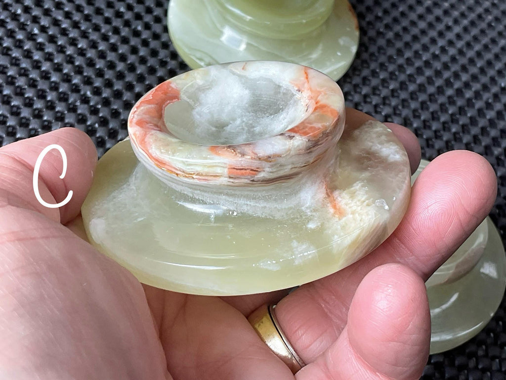 Green Banded Onyx Saucer/Egg/Sphere Stand 3C