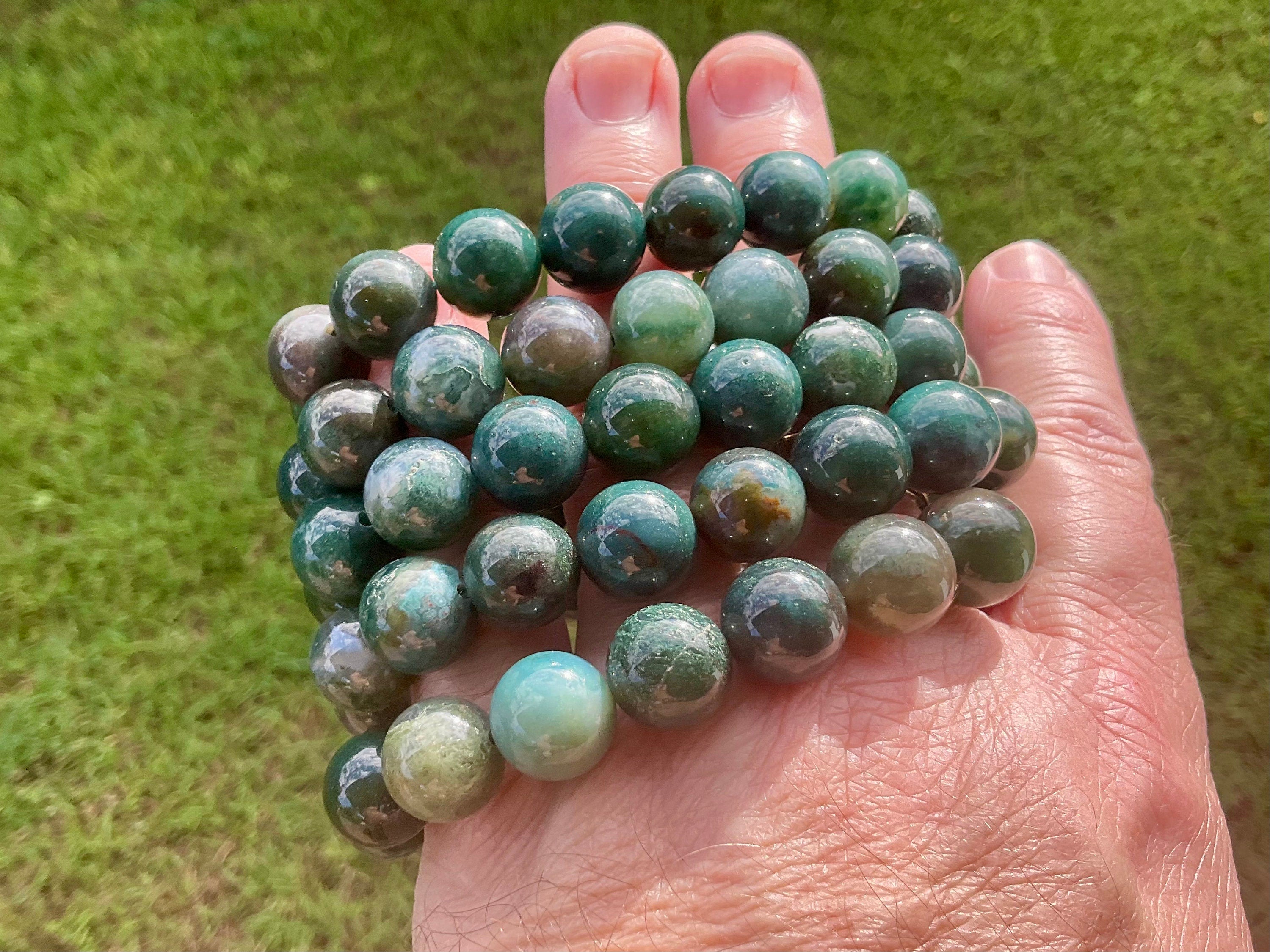 Moss Agate 12mm Bead Bracelet