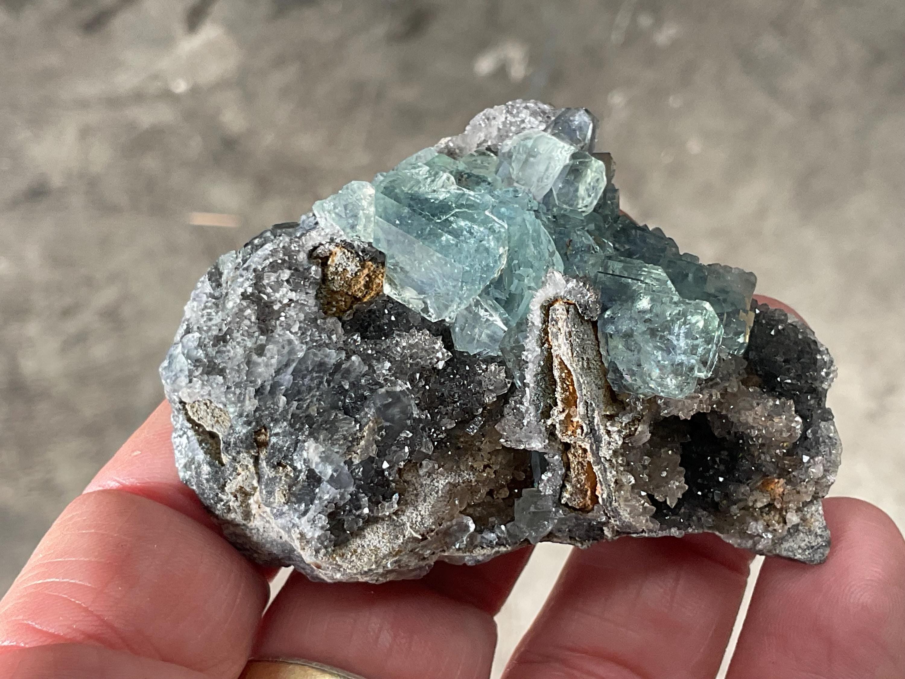 92g Pale Blue/Green Fluorite on Quartz/Sphalerite Specimen 1A from Fujian, China