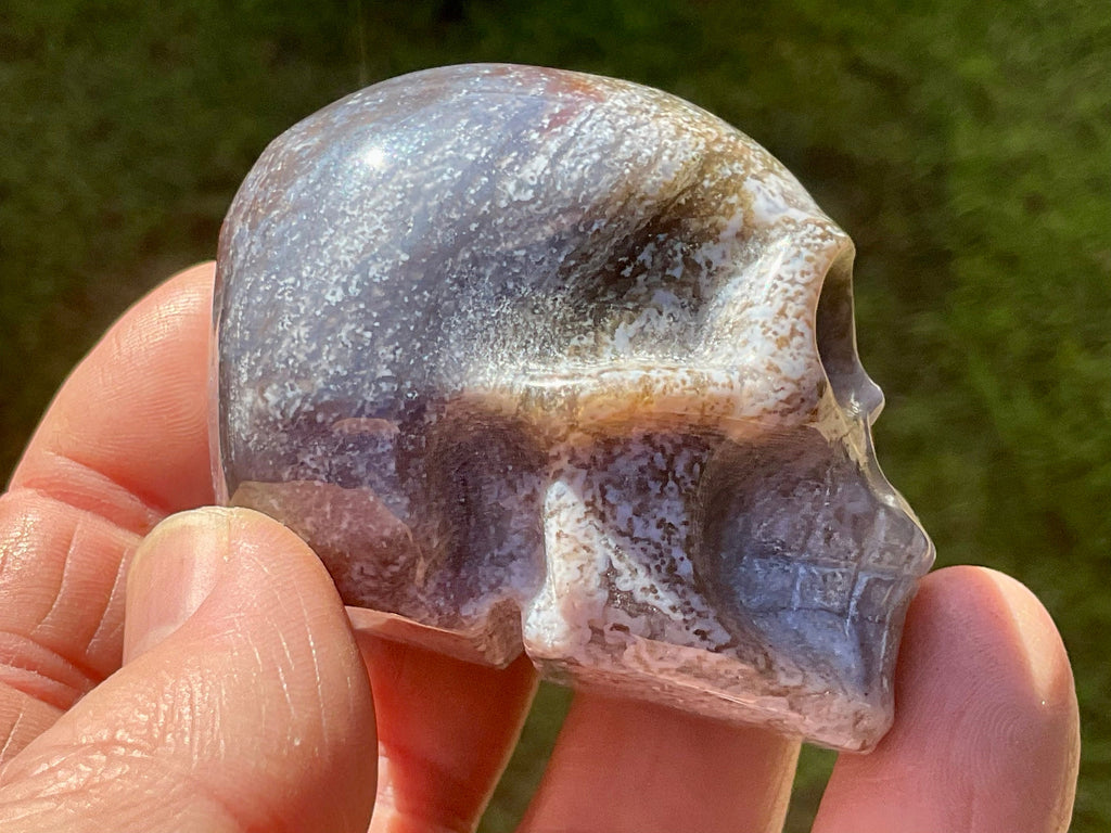 125g Moss Agate Skull 2A