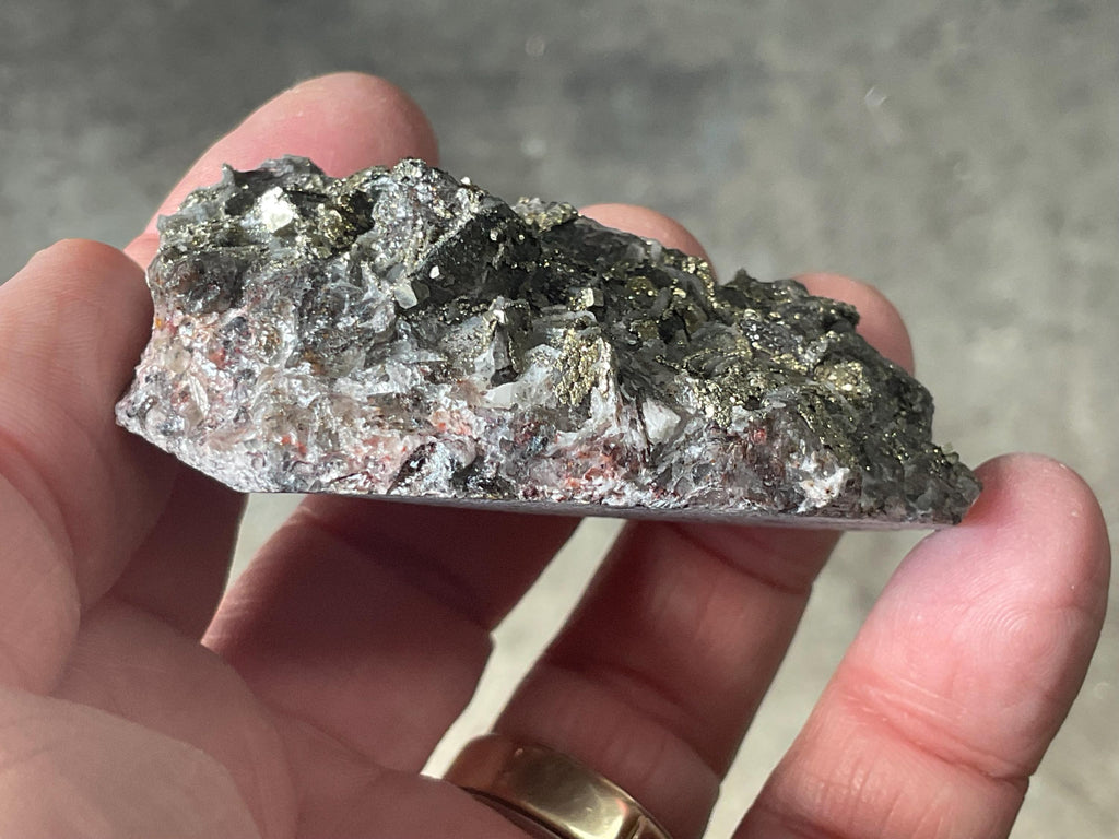 92g Pyrite encrusted Calcite on Limonite Quartz Specimen 3A from Fujian, China