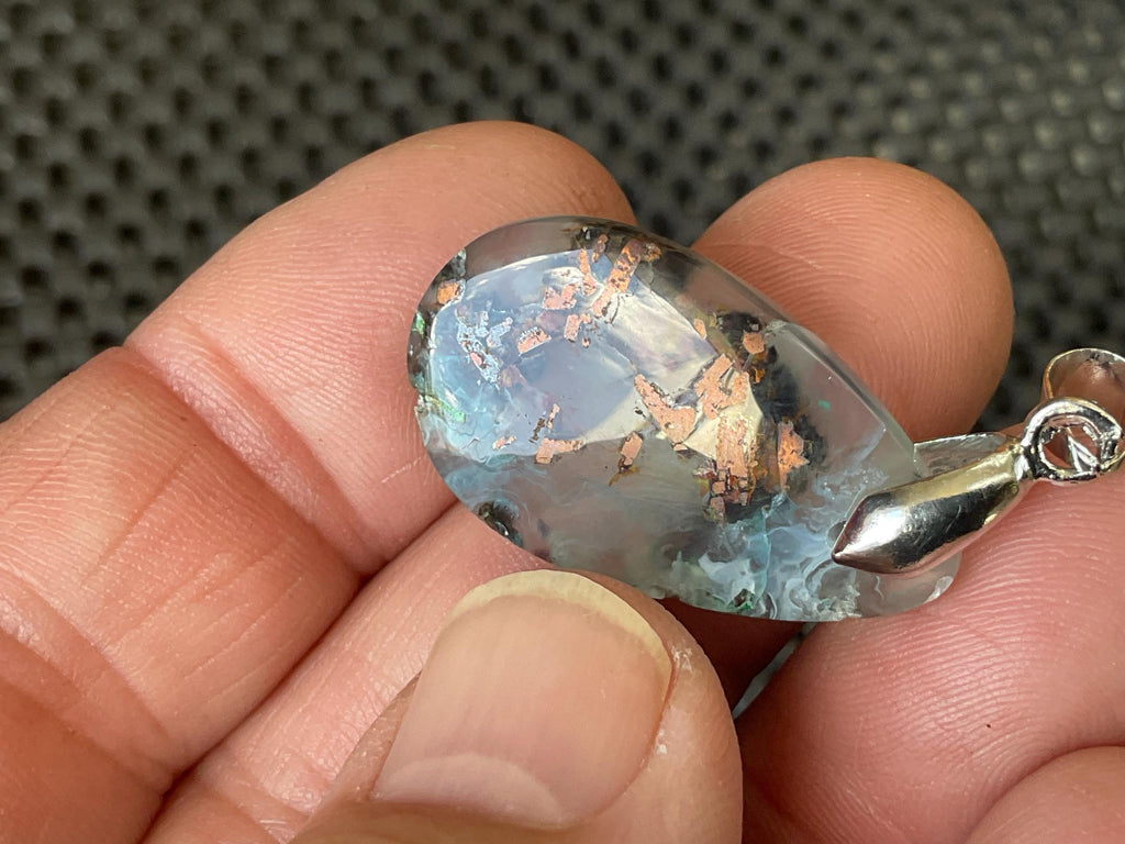 4g Native Copper and Chrysocolla in Chalcedony Pendant 3A