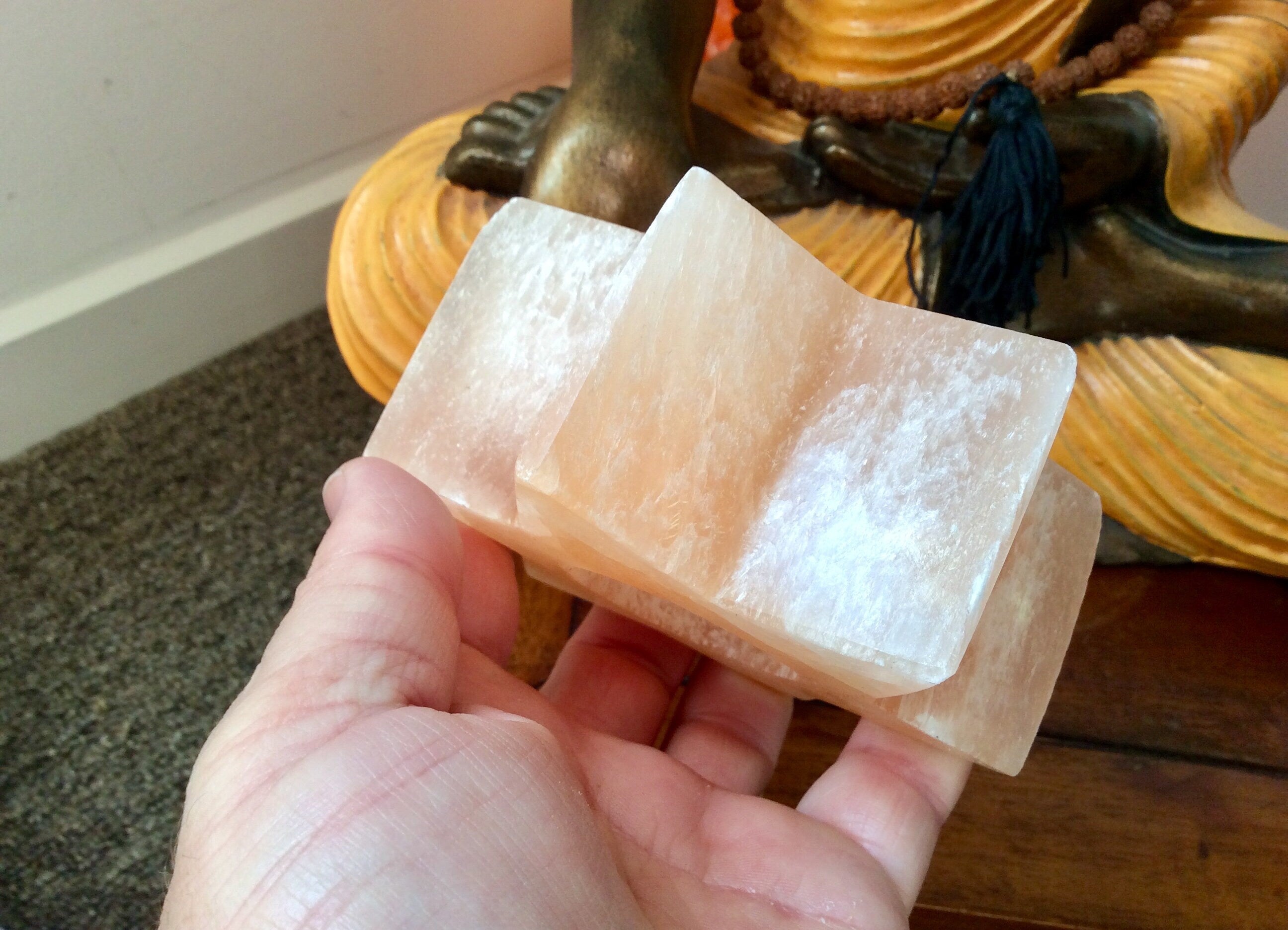 515g Orange/Peach Selenite Star Tea Light Candle Holder A