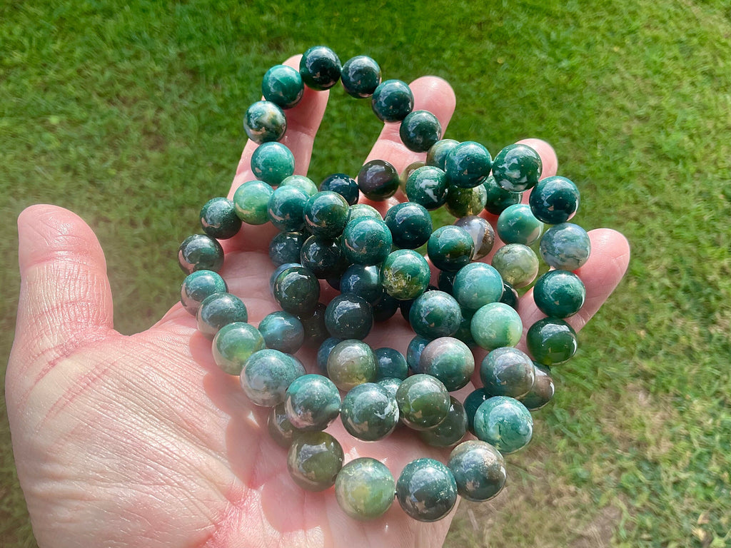 Moss Agate 12mm Bead Bracelet