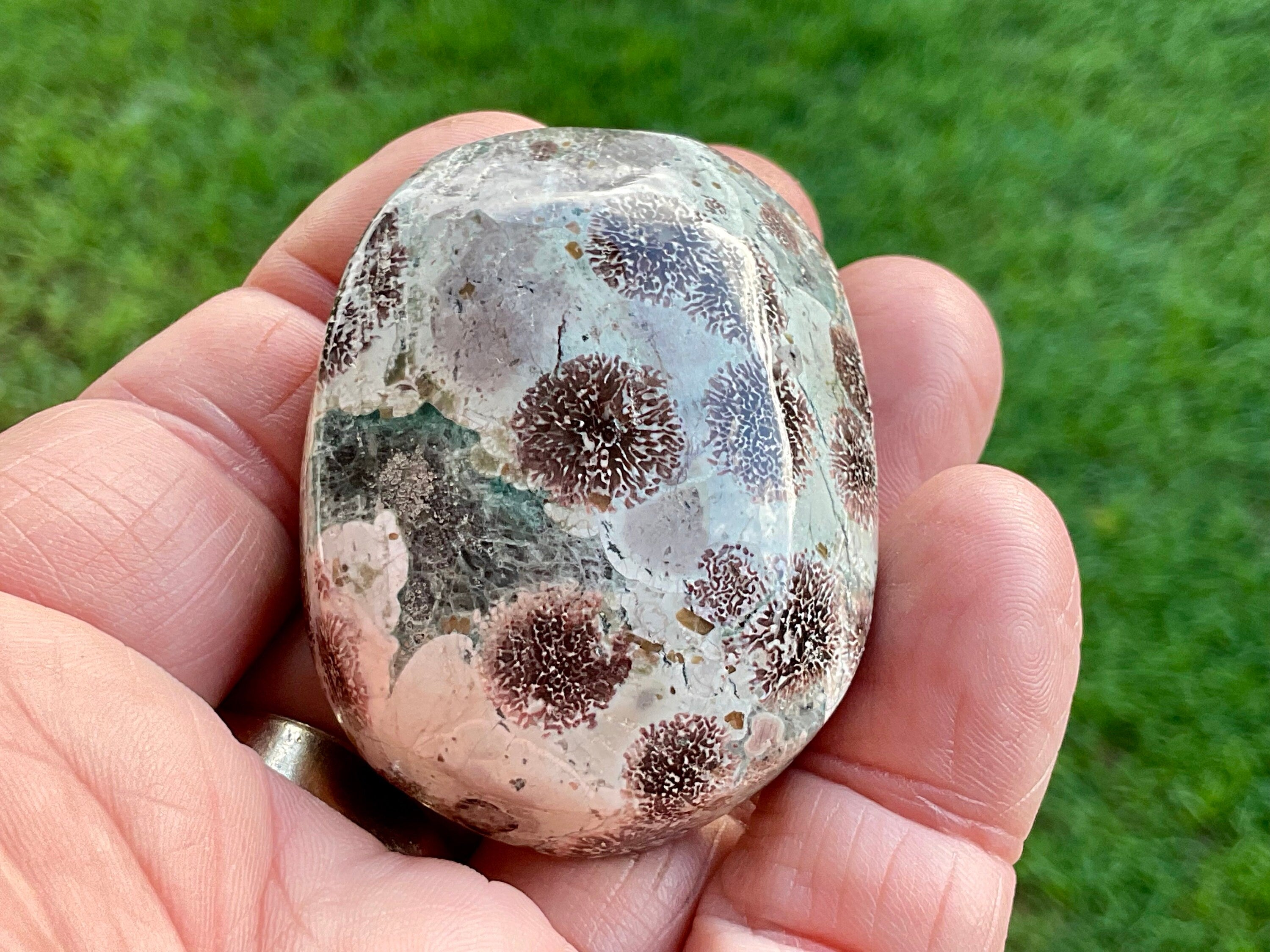 70g Green Cherry Blossom Jasper Palmstone 3C