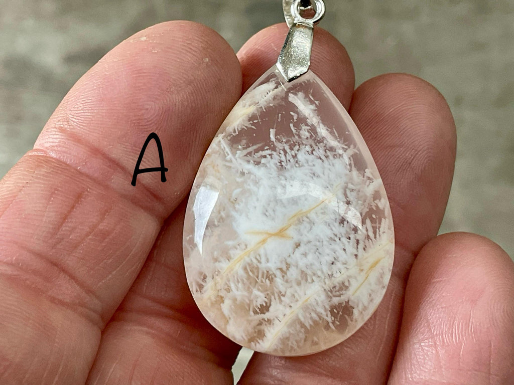 White Feather with Hematite Garden Quartz Pendant 2A