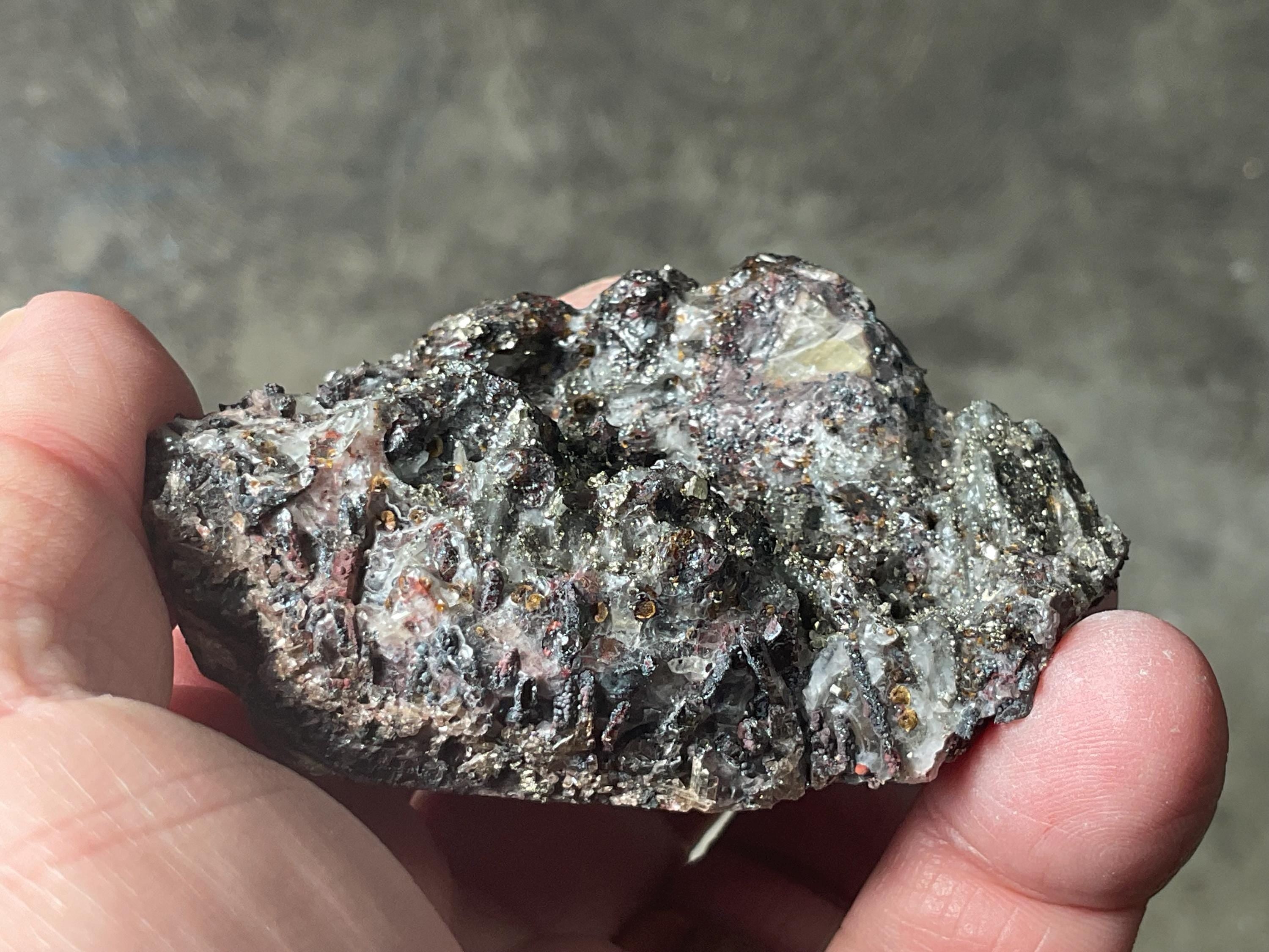 100g Pyrite encrusted Calcite on Limonite Quartz Specimen 4B from Fujian, China