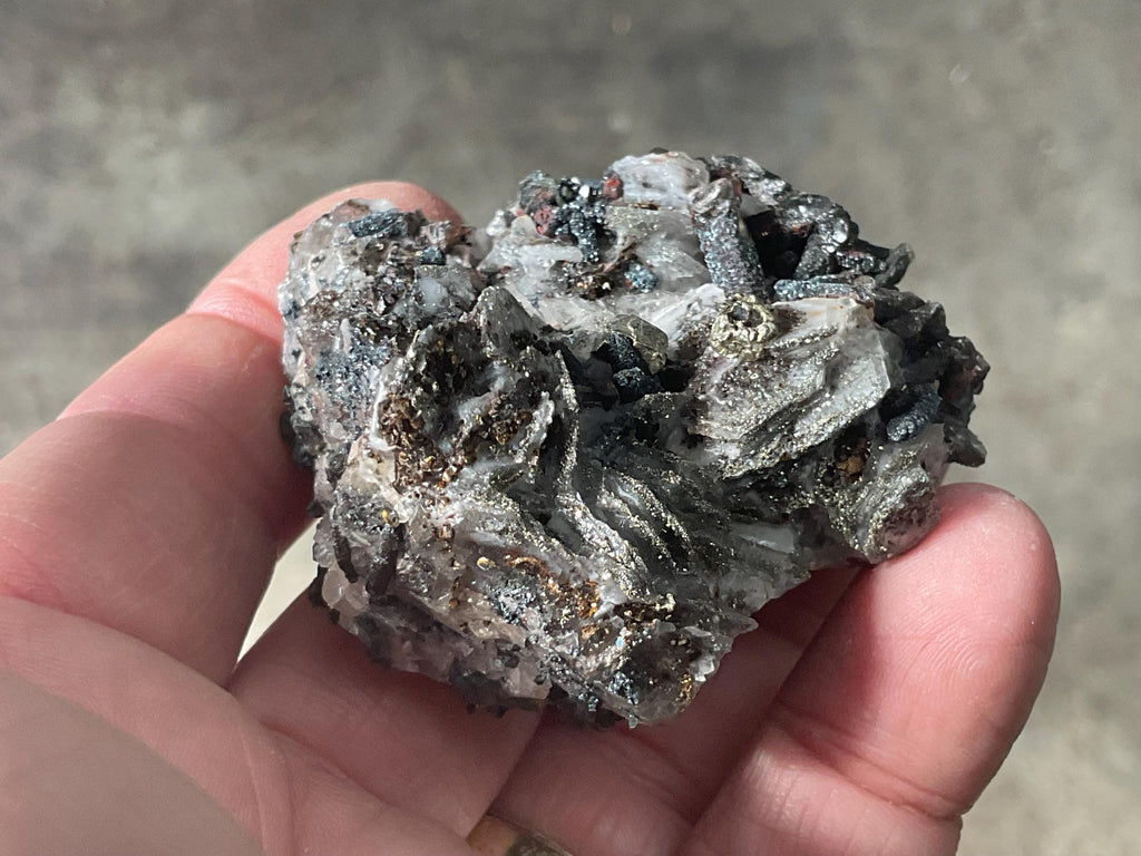 92g Pyrite encrusted Calcite on Limonite Quartz Specimen 4A from Fujian, China