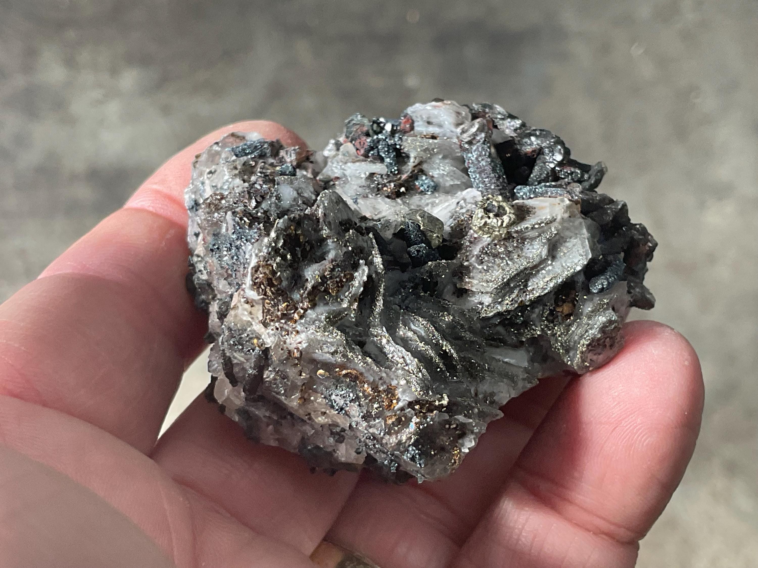 92g Pyrite encrusted Calcite on Limonite Quartz Specimen 4A from Fujian, China