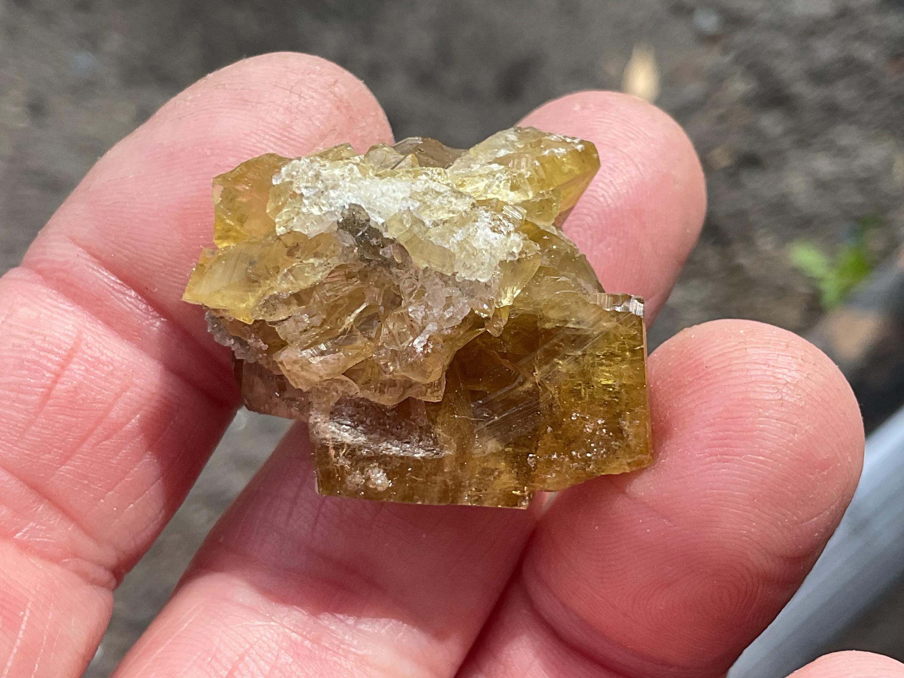 24g Tabular Golden Baryte on Botryoidal Fluorite Specimen 4B from Jiangxi