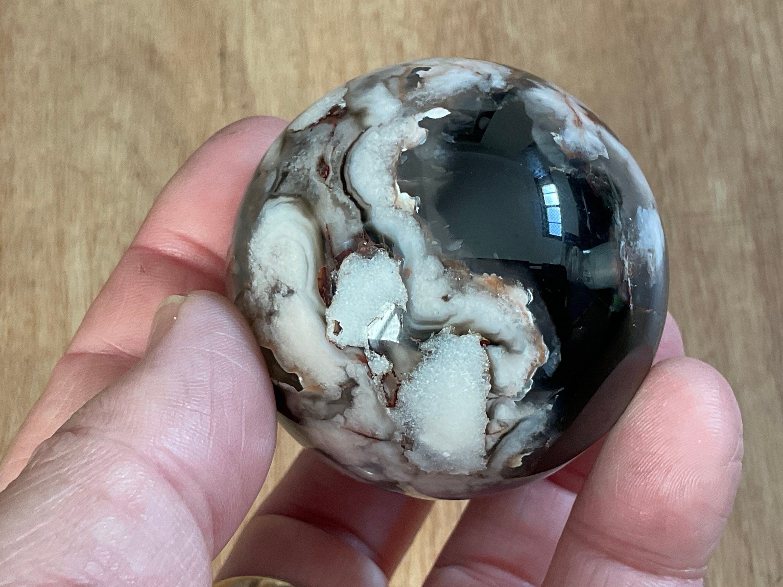 195g Black Flower Agate Sphere 2B