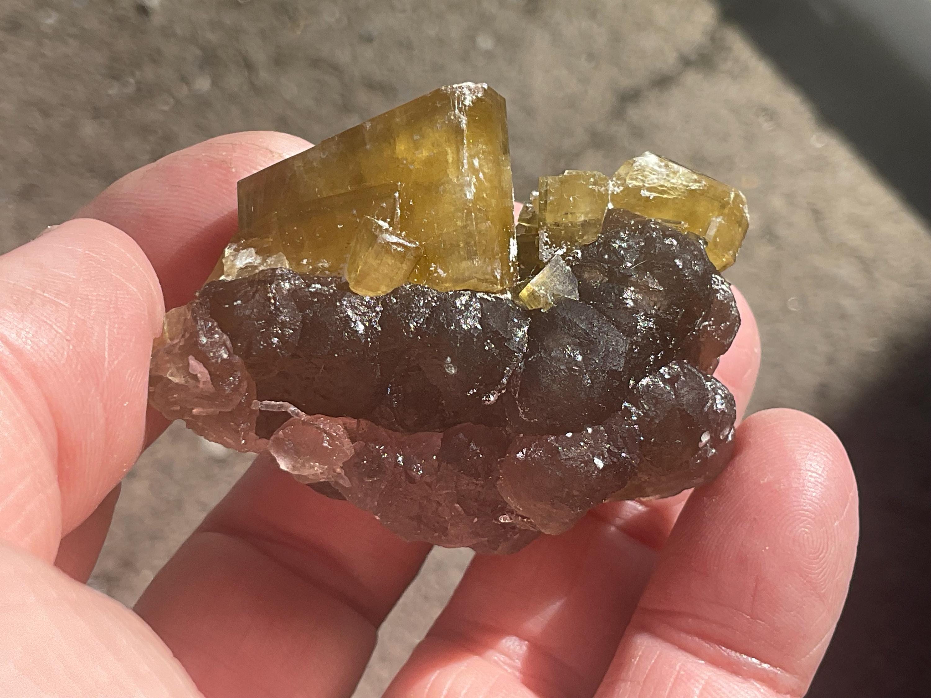 94g Tabular Golden Baryte on Botryoidal Fluorite Specimen 2B from Jiangxi