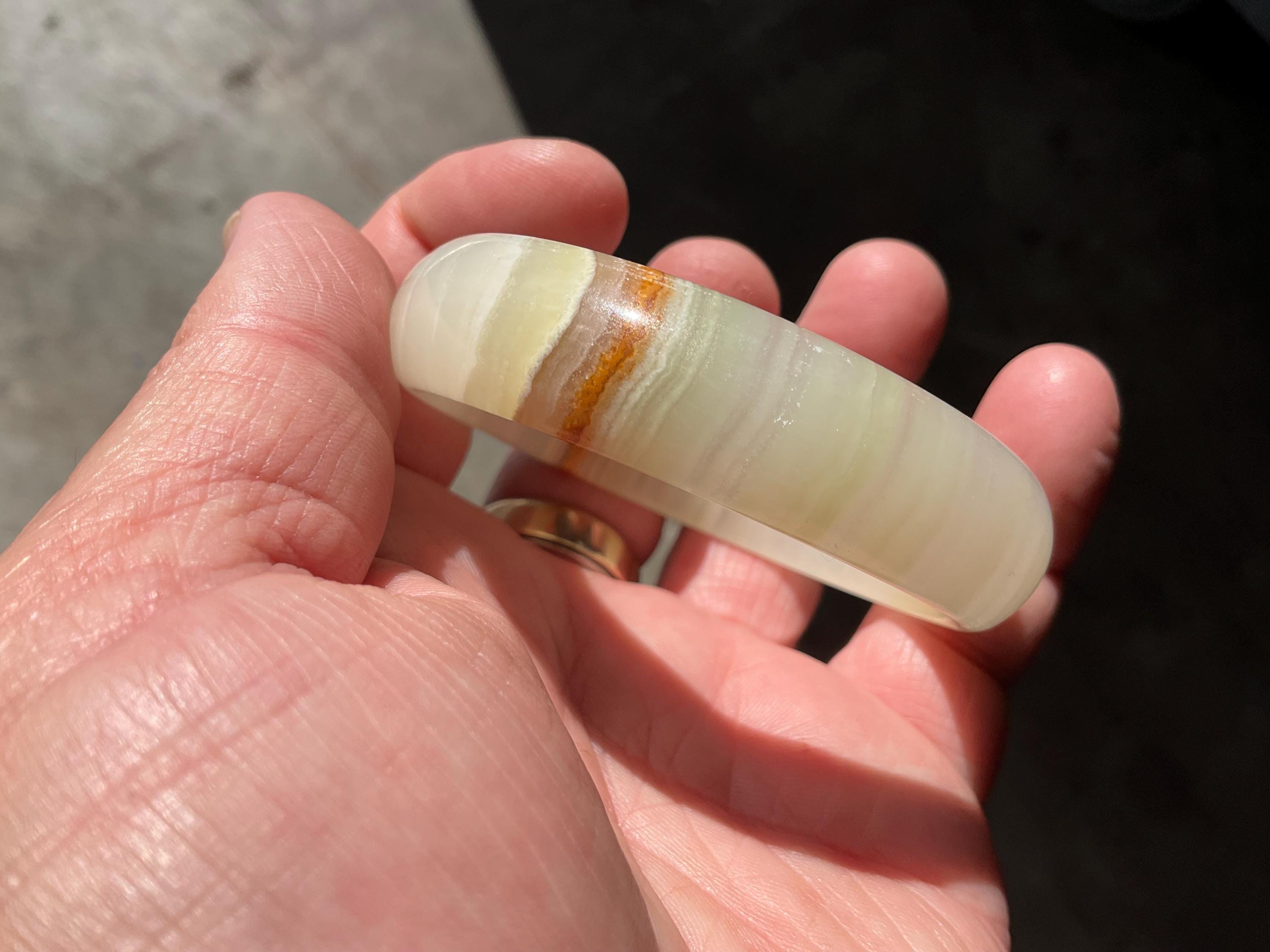 42g Small Green Banded Onyx Solid Bangle 1B